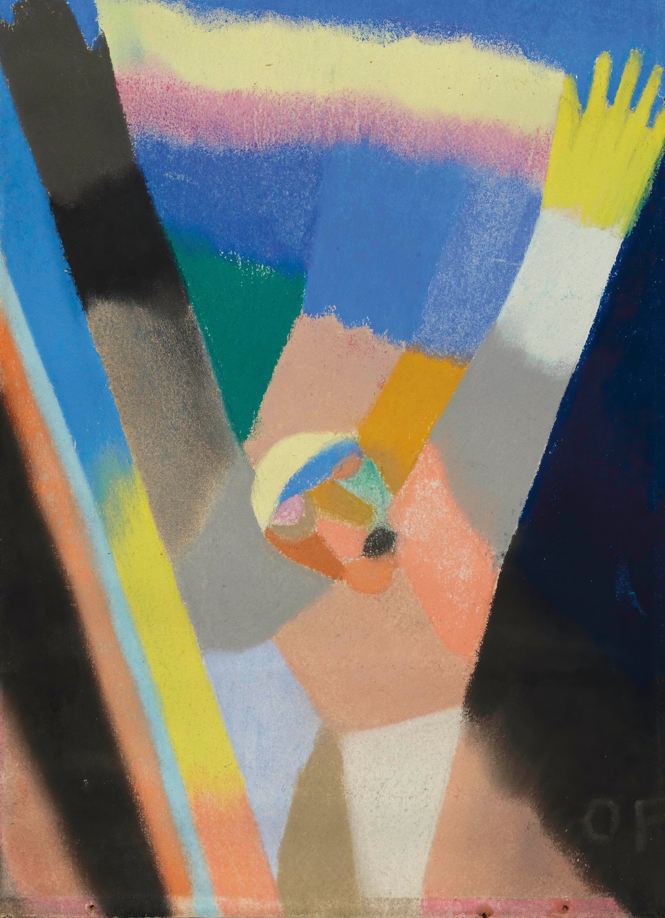 Otto Freundlich — Composition (1924) | Abstract Figure in Rose & Blue Fine Art Print - 9ArtPrints