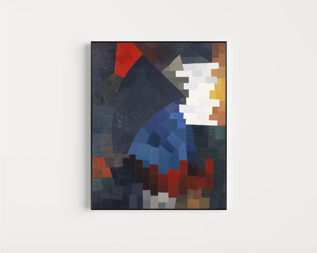 Framed art print of Composition (1932) by Otto Freundlich, in a slim black frame on a plain white wall
