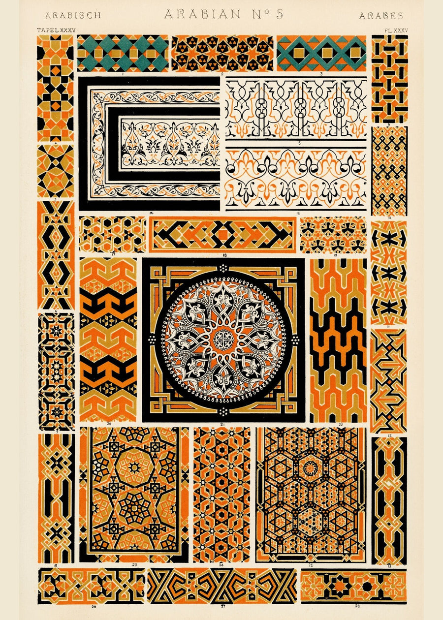 Owen Jones — Arabesque | Grammar of Ornament Design Print shown to scale on a wall above a sofa