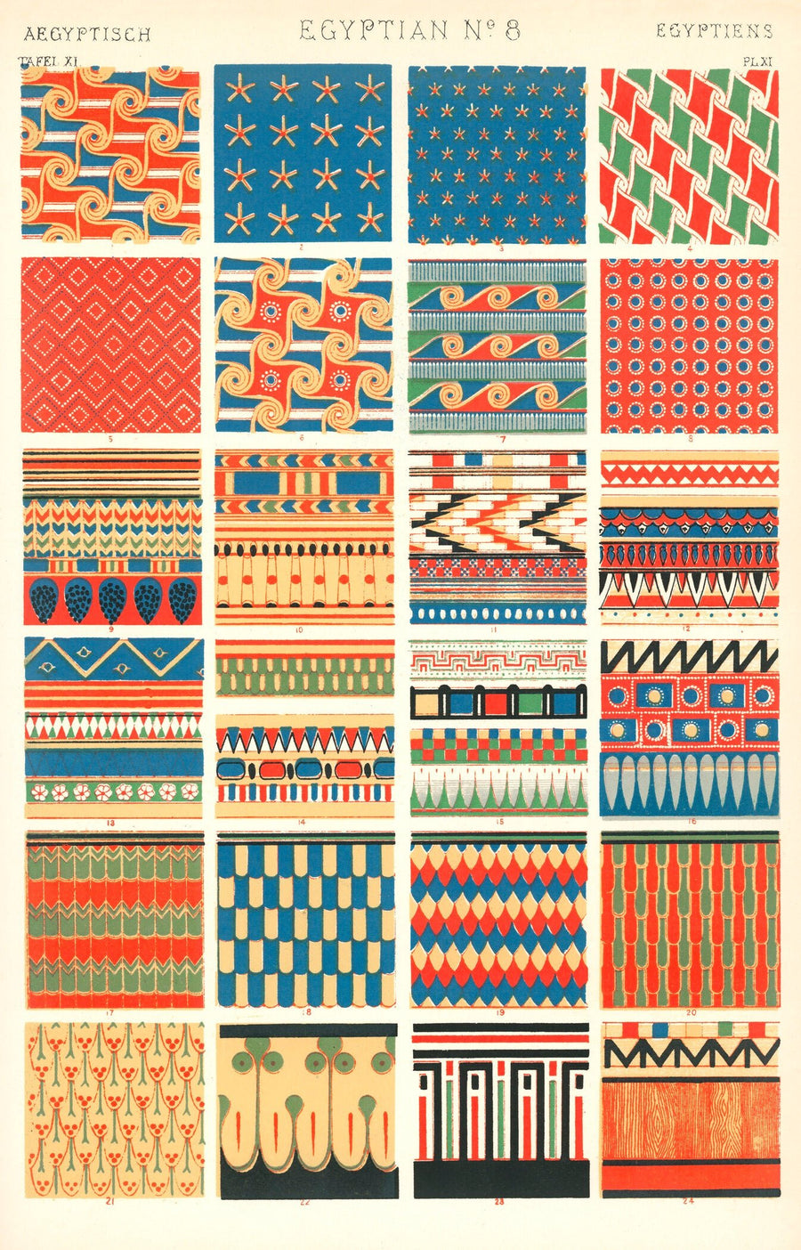 Owen Jones — Egyptian | Grammar of Ornament Design Print shown to scale on a wall above a sofa