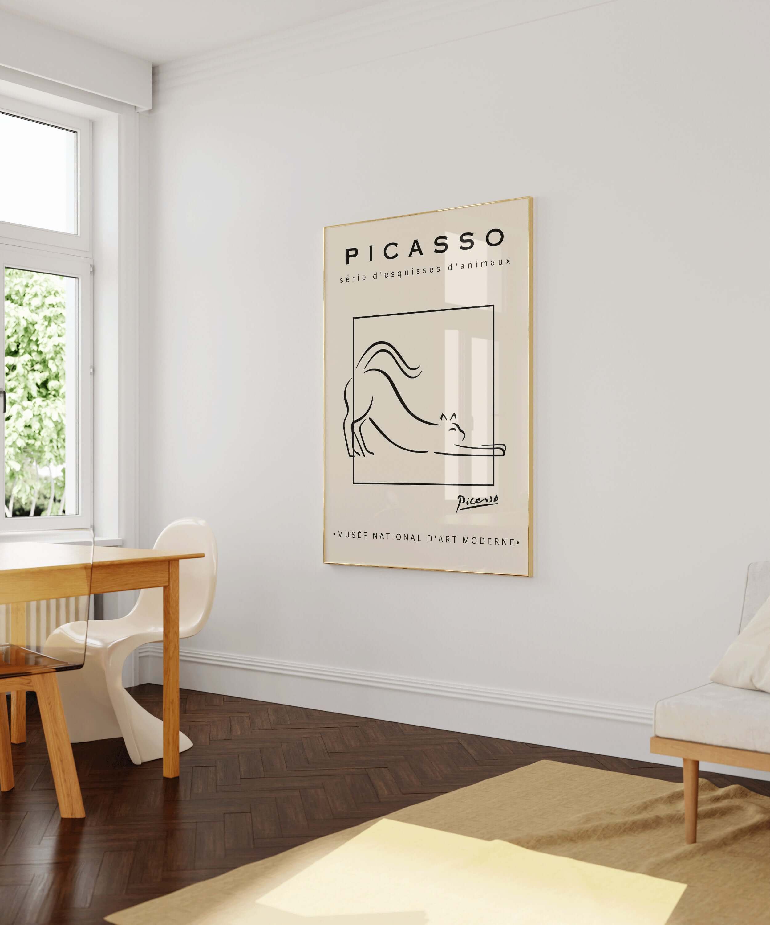 Pablo Picasso - Cat | Famous Sketch Art in Beige (available framed or unframed) - 9ArtPrints