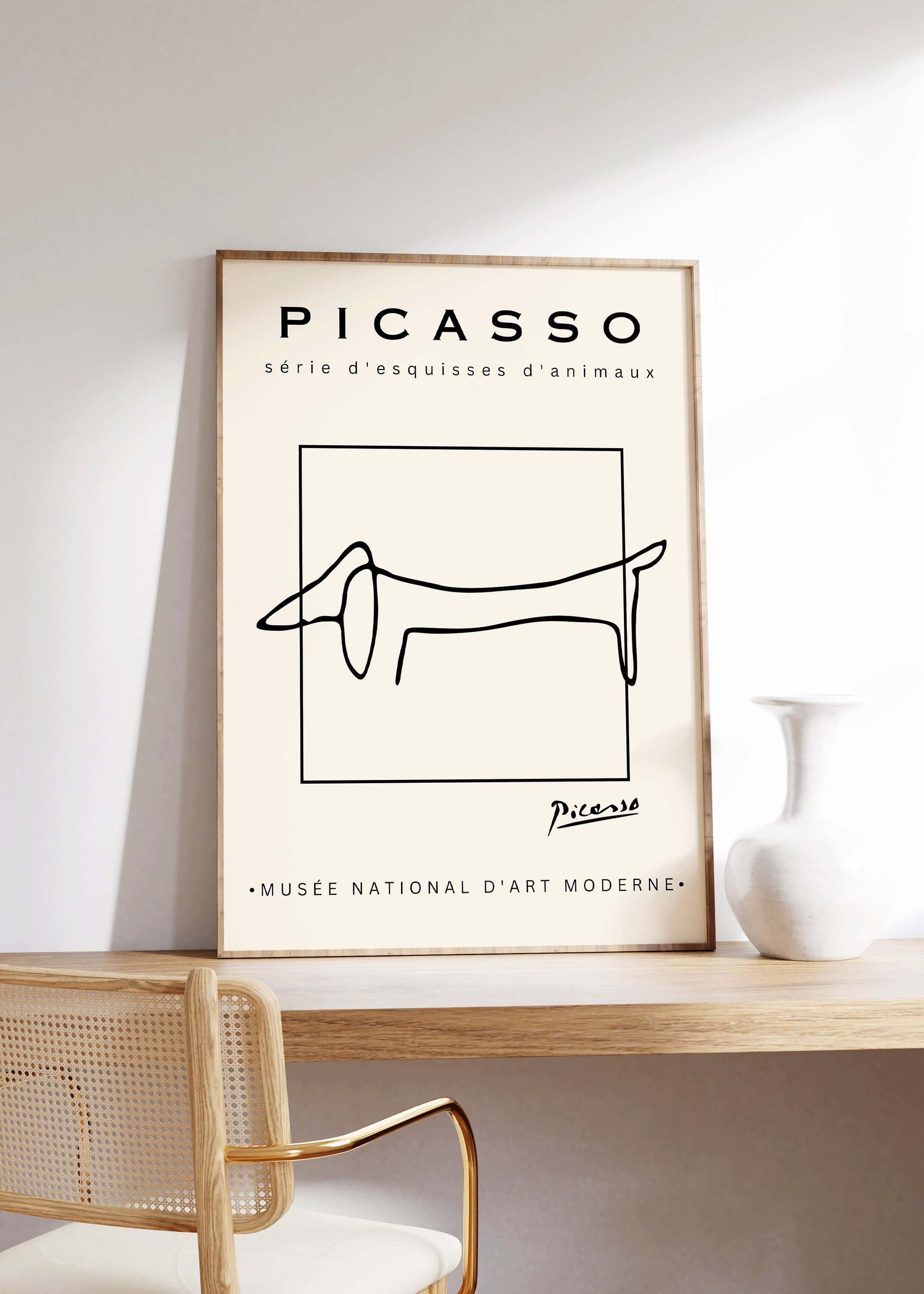 Pablo Picasso - Dog | Famous Sketch Art in Beige (available framed or unframed) - 9ArtPrints