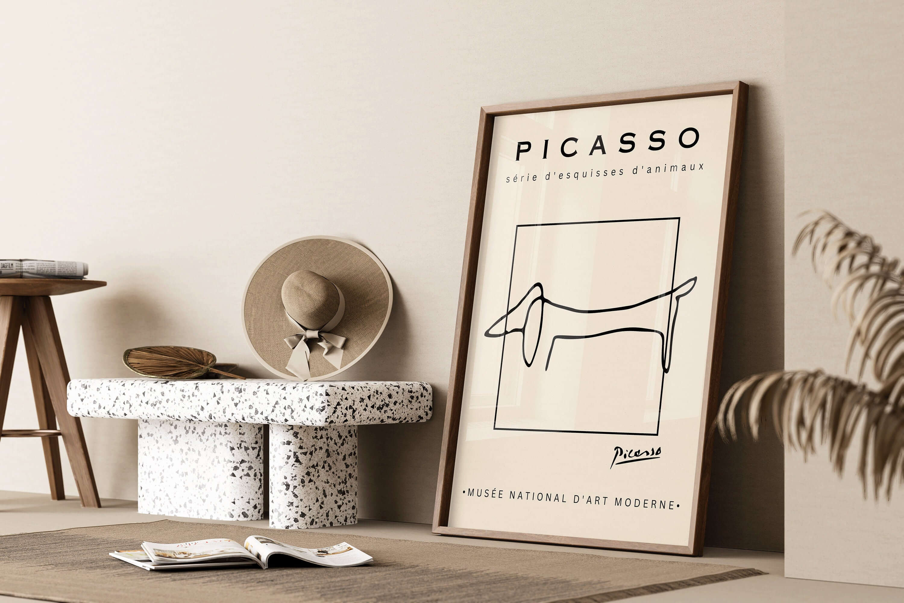 Pablo Picasso - Dog | Famous Sketch Art in Beige (available framed or unframed) - 9ArtPrints