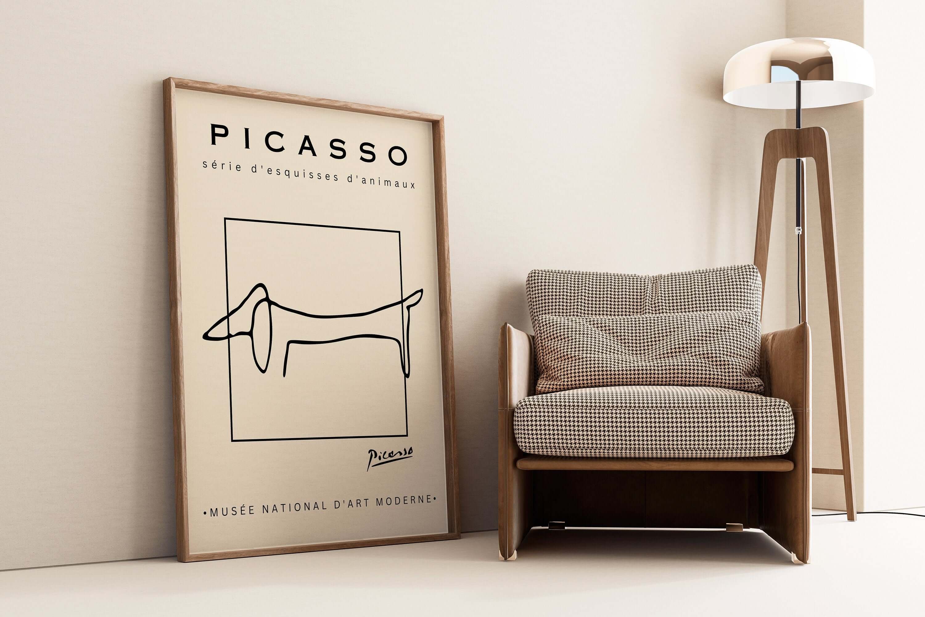 Pablo Picasso - Dog | Famous Sketch Art in Beige (available framed or unframed) - 9ArtPrints