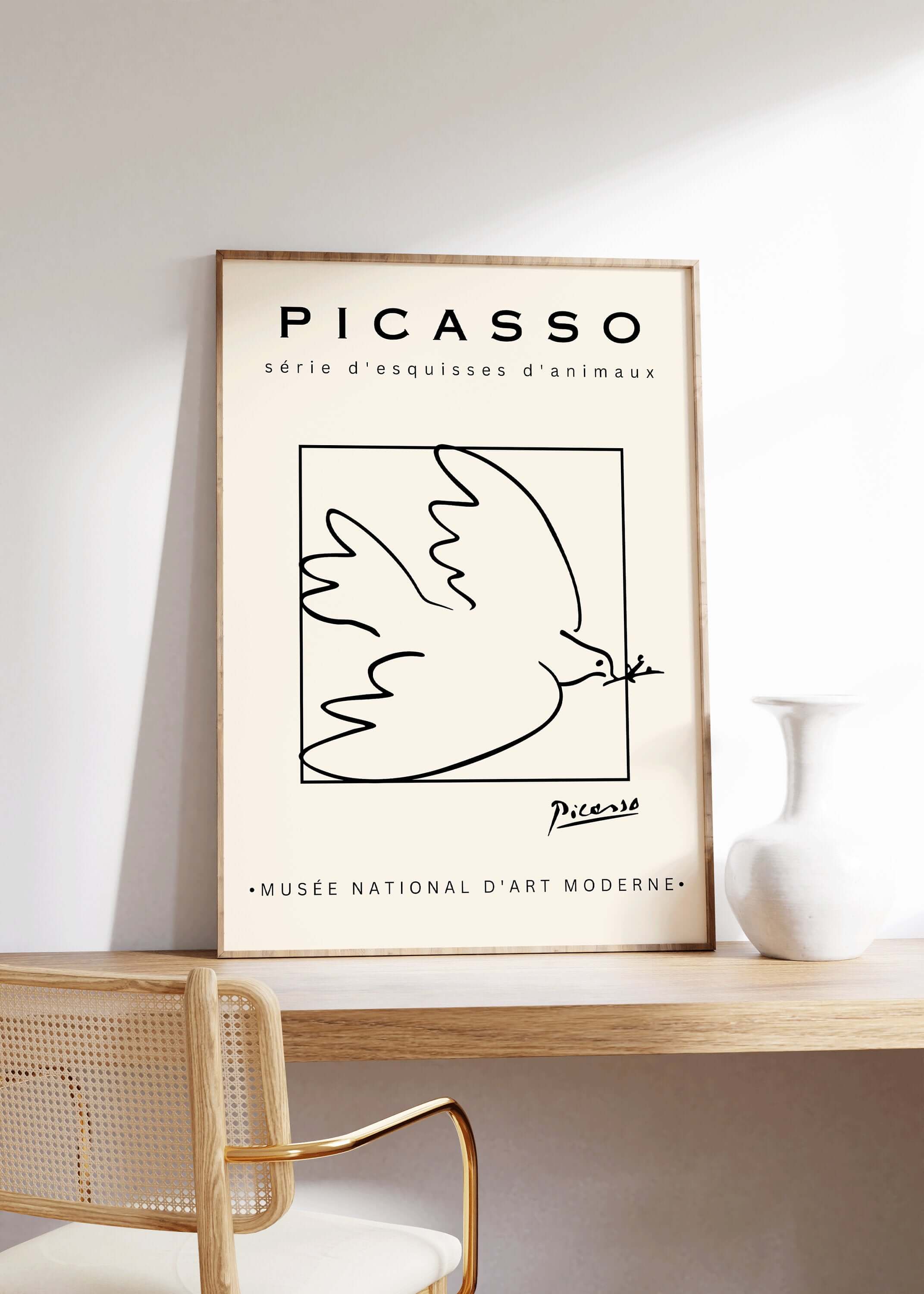 Pablo Picasso - Dove | Famous Sketch Art in Beige (available framed or unframed) - 9ArtPrints