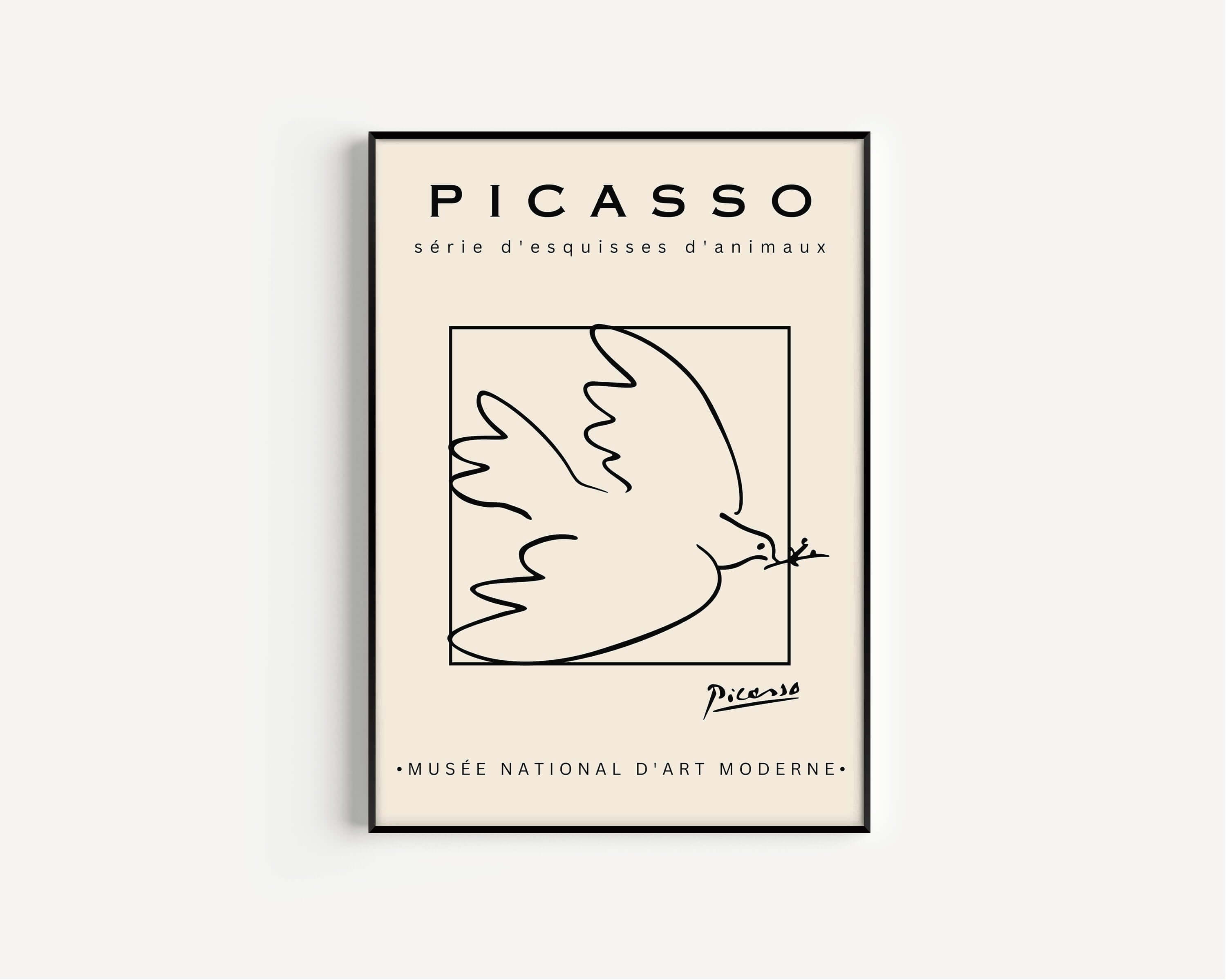 Pablo Picasso - Dove | Famous Sketch Art in Beige (available framed or unframed) - 9ArtPrints