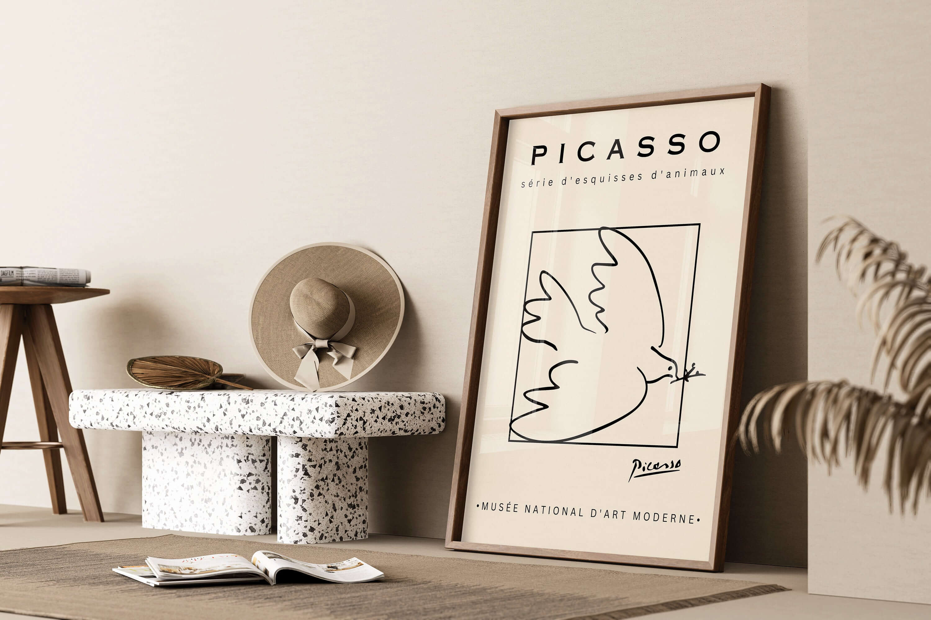 Pablo Picasso - Dove | Famous Sketch Art in Beige (available framed or unframed) - 9ArtPrints