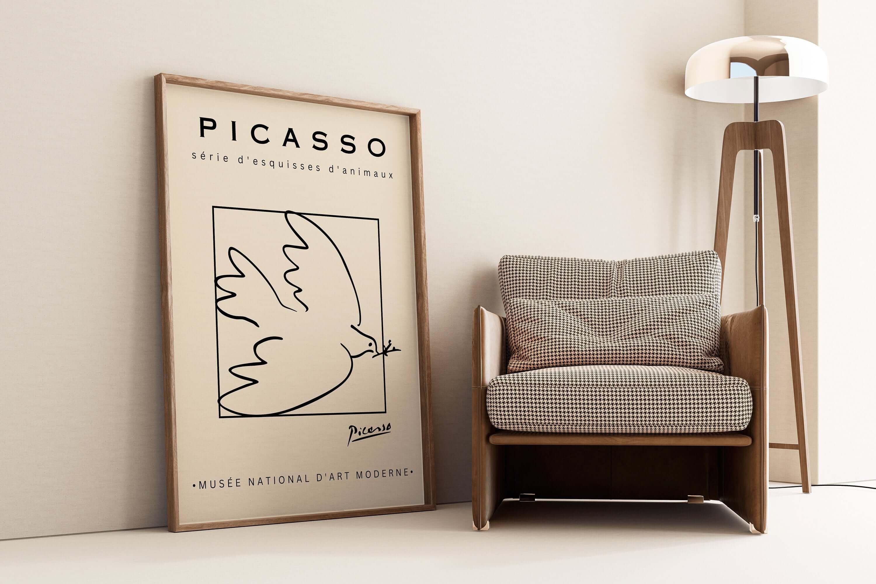 Pablo Picasso - Dove | Famous Sketch Art in Beige (available framed or unframed) - 9ArtPrints