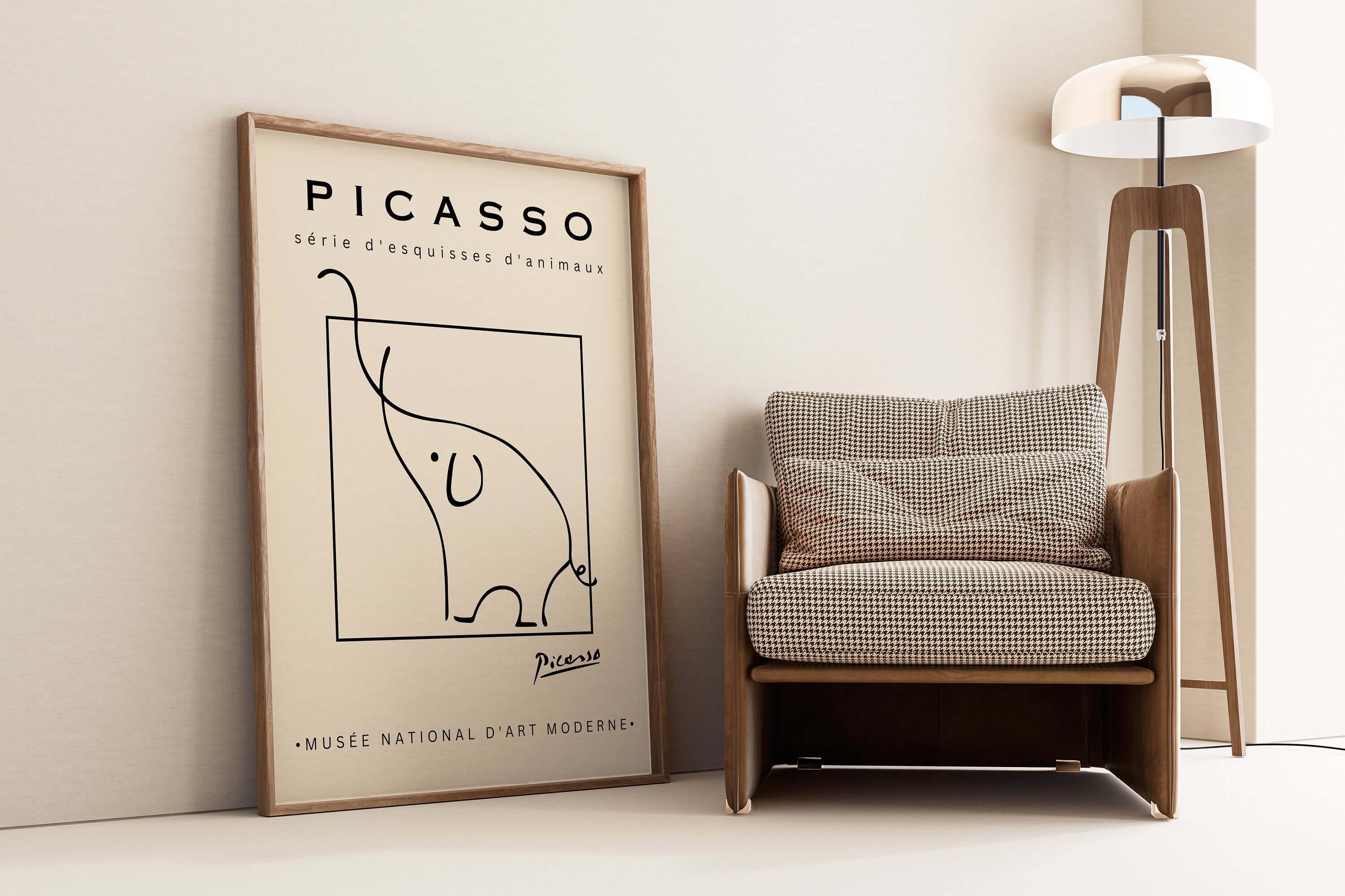 Pablo Picasso - Elephant | Famous Sketch Art in Beige (available framed or unframed) - 9ArtPrints