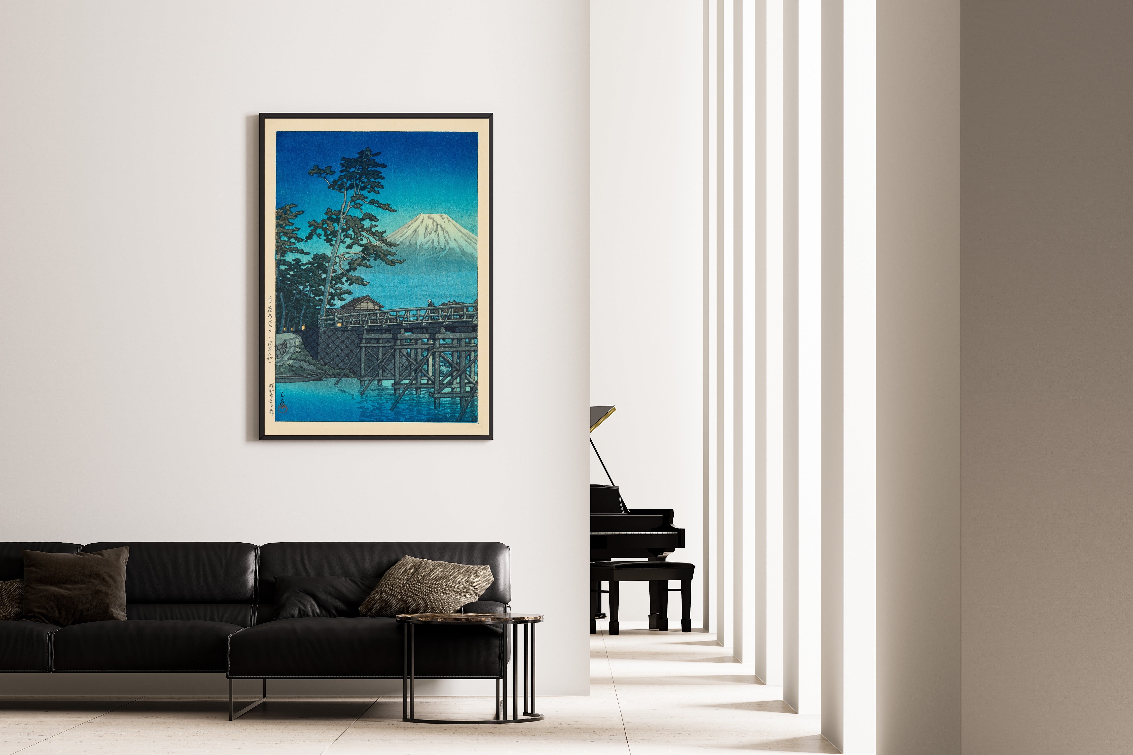 Kawase Hasui — Mount Fuji in Moonlight, Kawai Bridge | Japanese Woodblock Print (Shin Hanga)