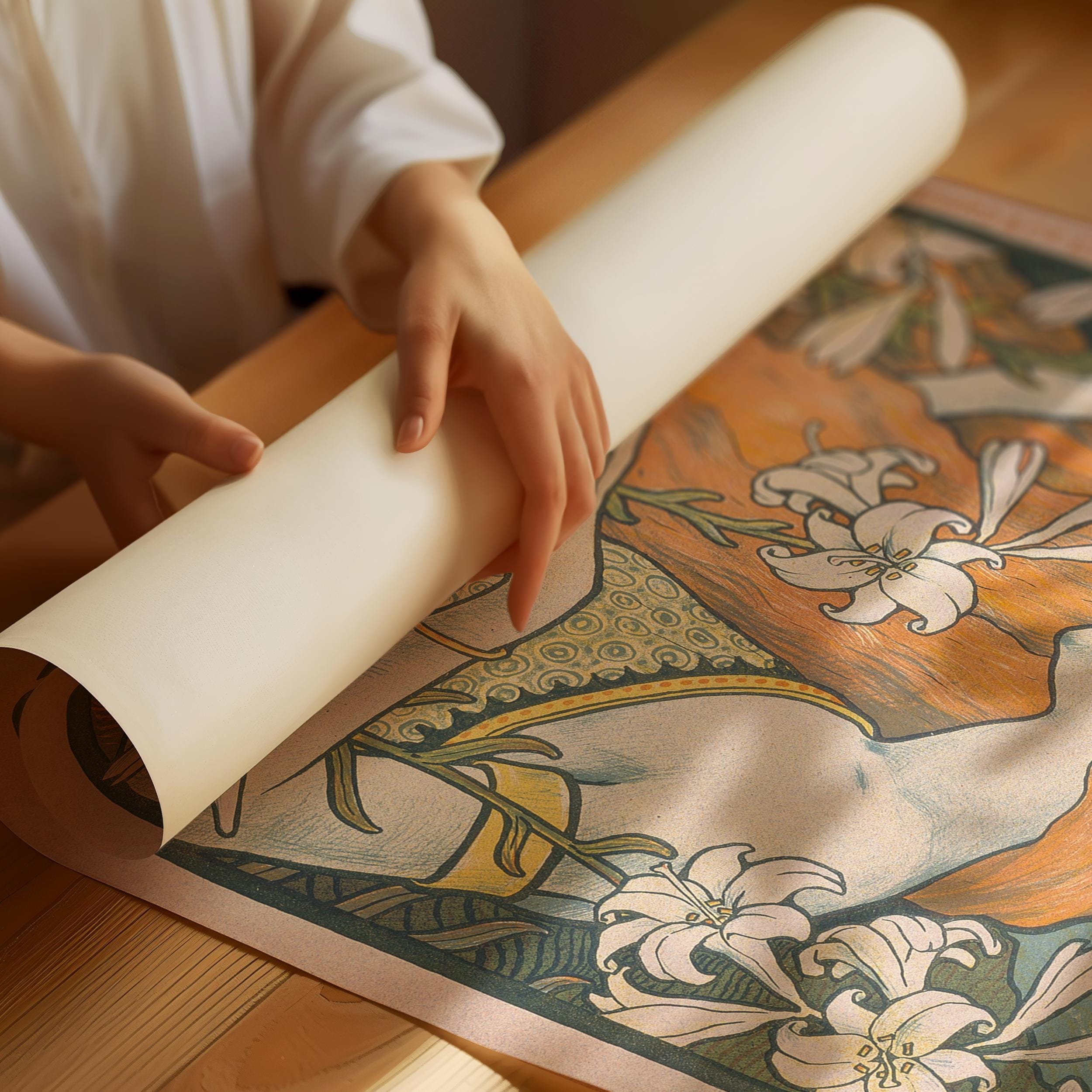Paul Berthon - L'Ermitage (1897) | Enchanting Art Nouveau masterpiece with flowing lines, lilies, and vibrant colors | Framed or unframed - 9ArtPrints