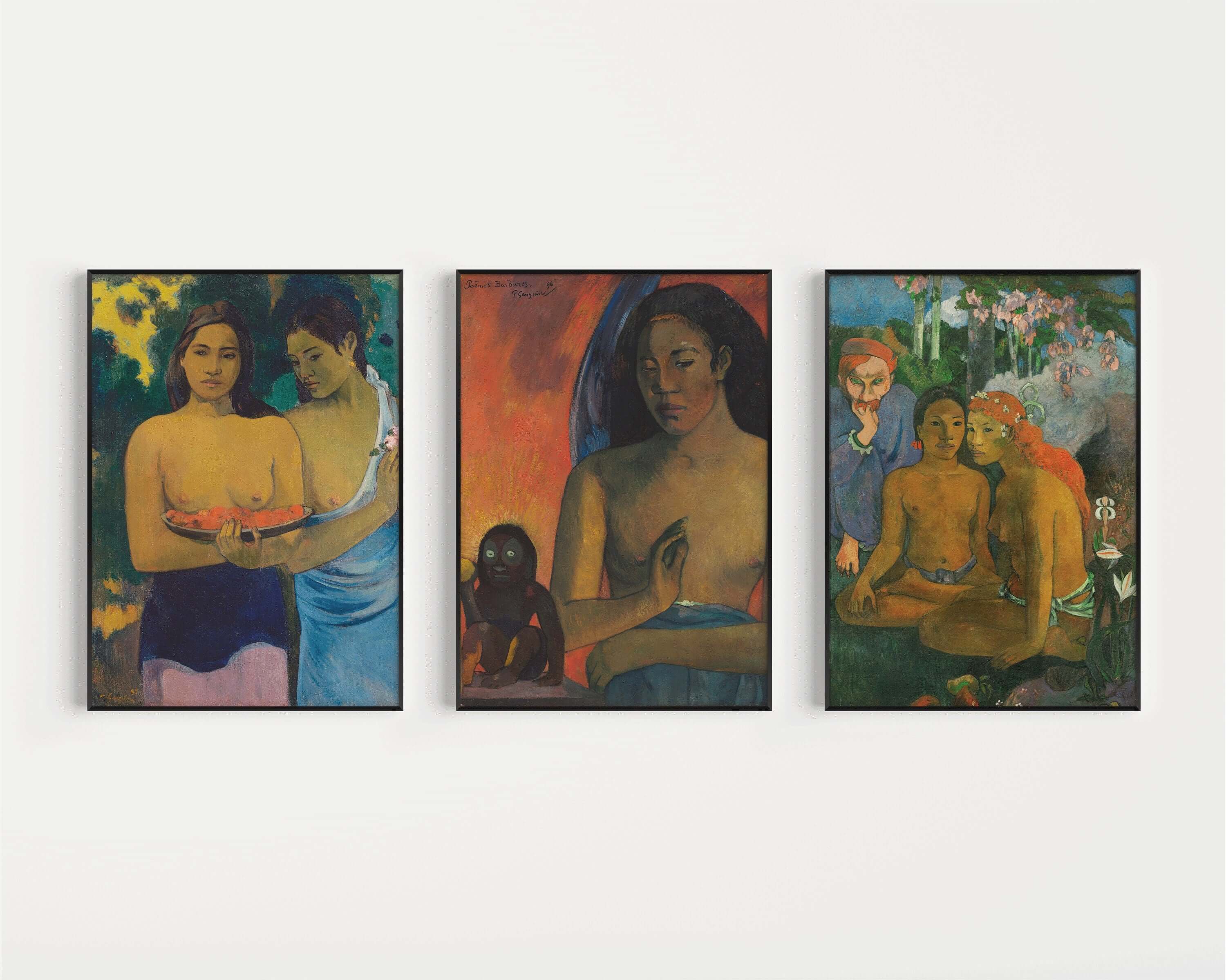 Paul Gauguin - Deux Femmes Tahitiennes, Poemes Barbares et Contes Barbares | Set of 3 Impressionist Paintings (available framed or unframed) - 9ArtPrints