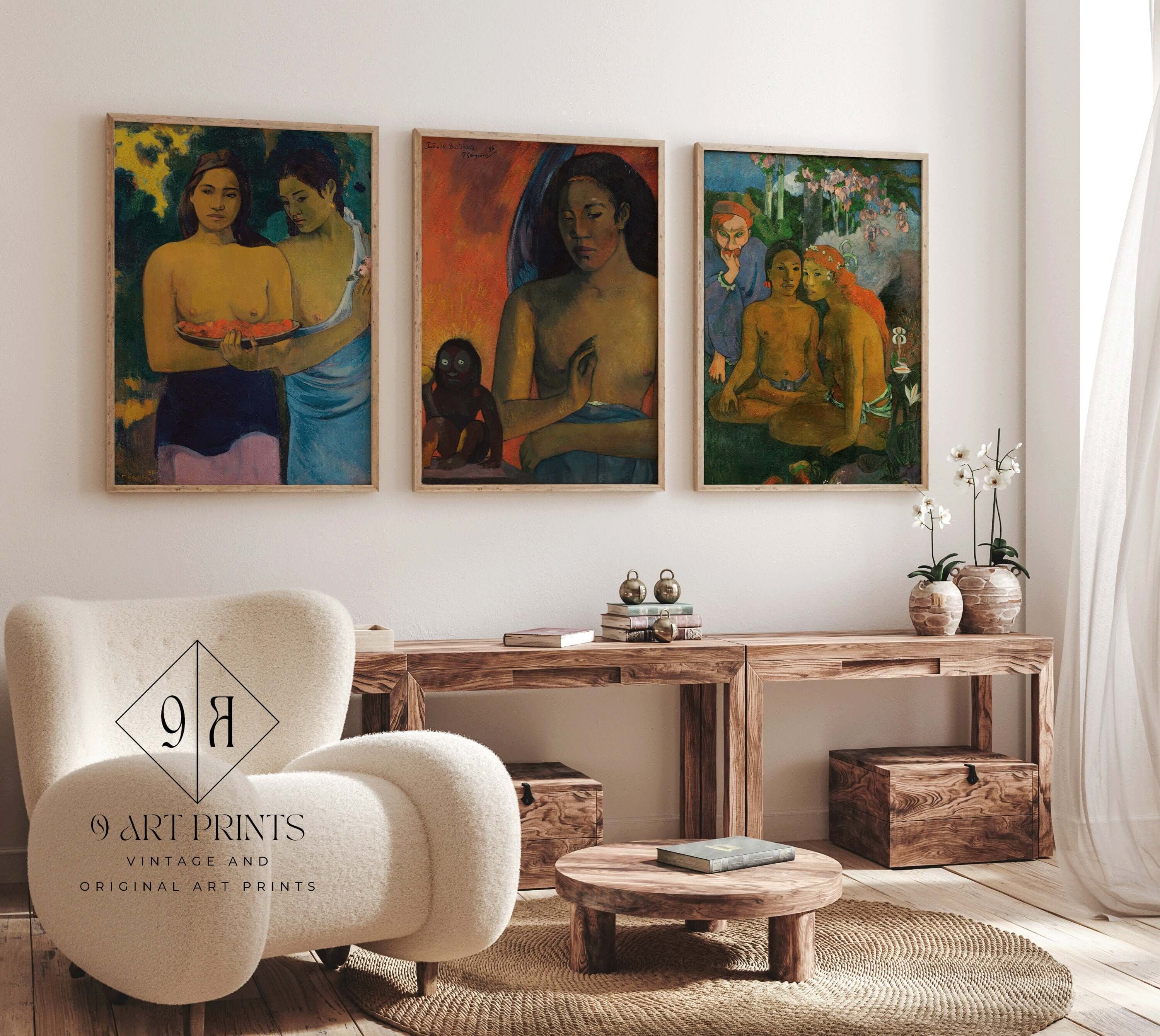 Paul Gauguin - Deux Femmes Tahitiennes, Poemes Barbares et Contes Barbares | Set of 3 Impressionist Paintings (available framed or unframed) - 9ArtPrints