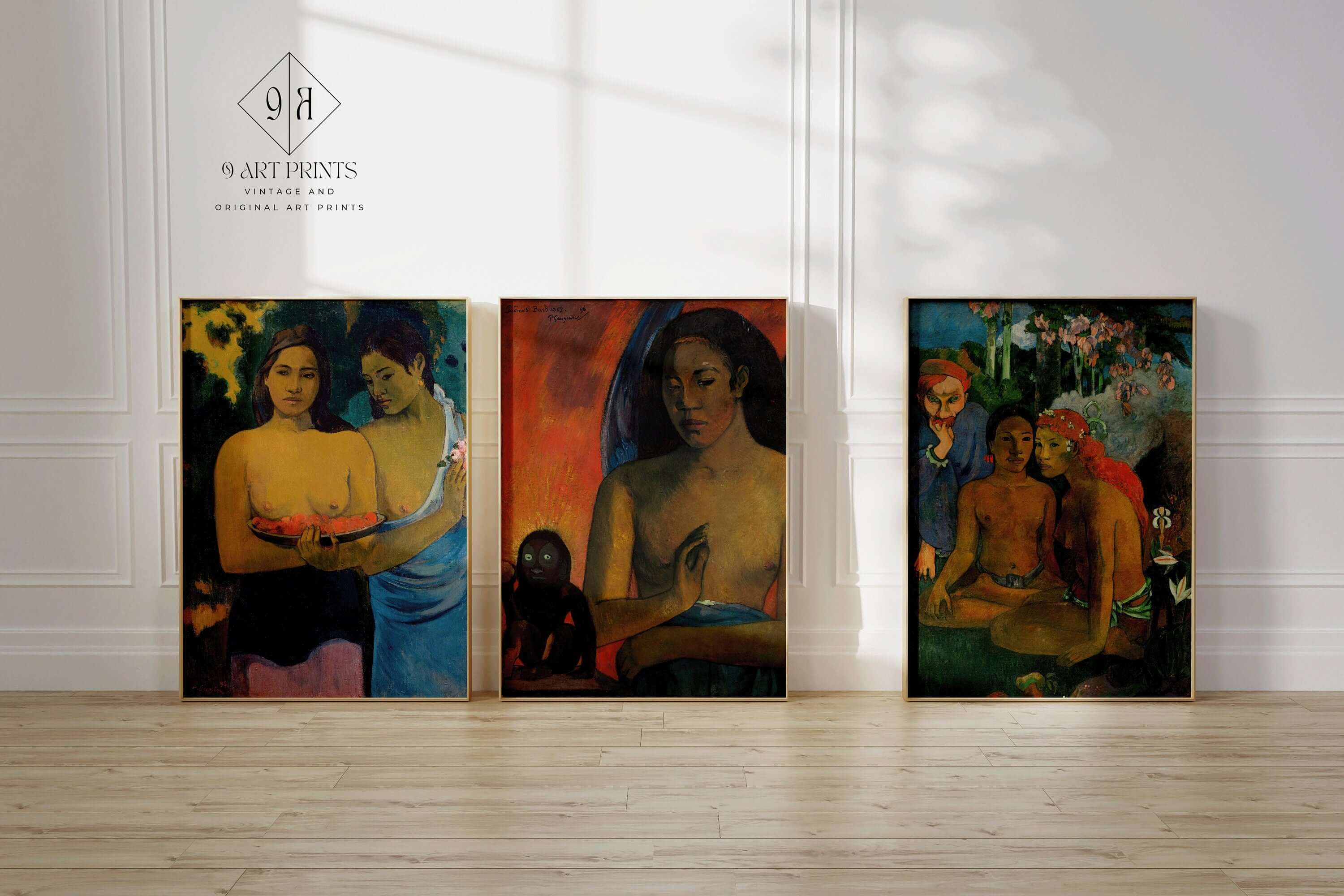 Paul Gauguin - Deux Femmes Tahitiennes, Poemes Barbares et Contes Barbares | Set of 3 Impressionist Paintings (available framed or unframed) - 9ArtPrints