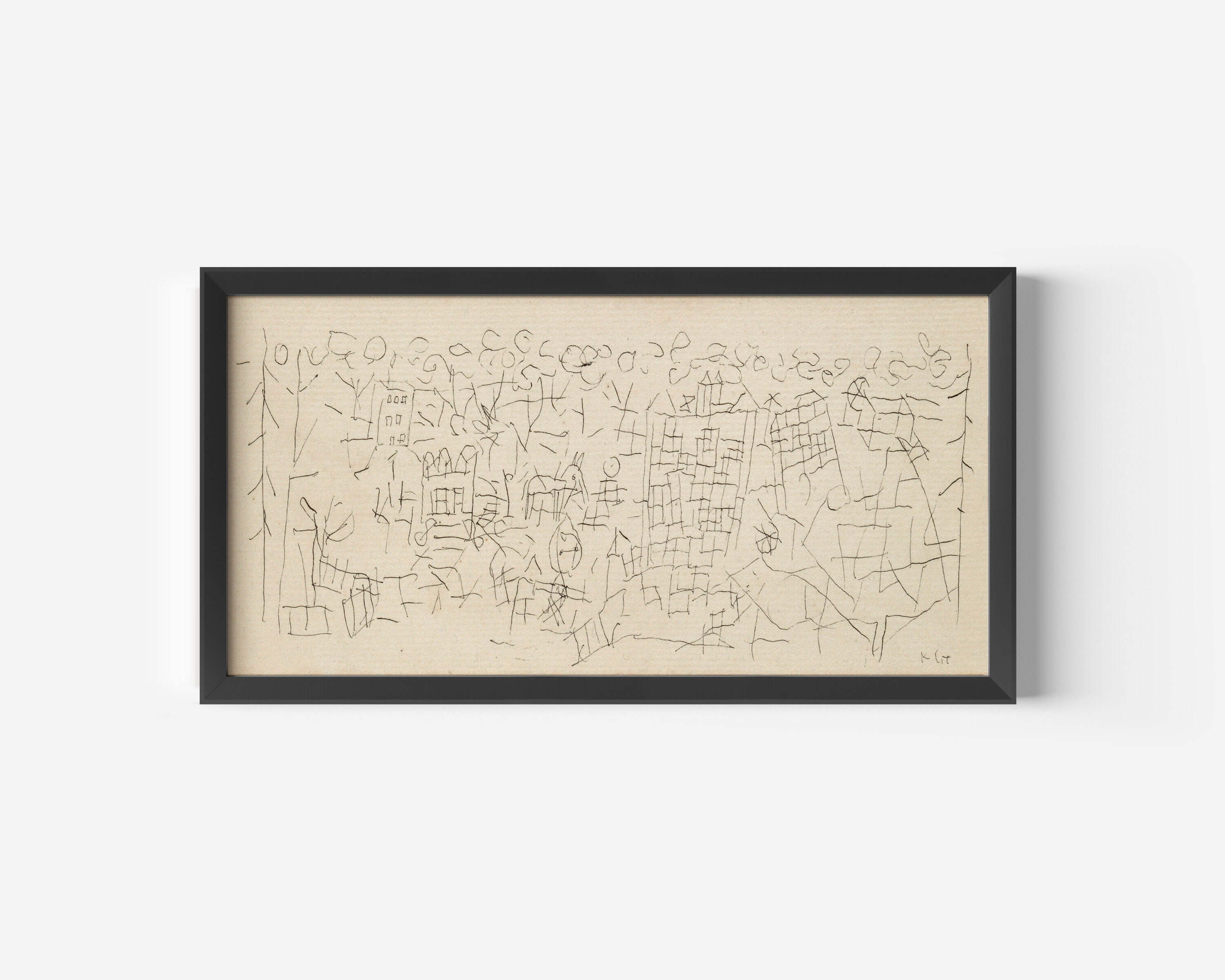 Paul Klee - About the Town | Modern Abstract Beige Wide Panoramic Sketch Art (available framed or unframed) - 9ArtPrints