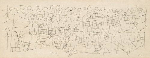 Paul Klee 'About the Town' Print: Beige Abstract Panoramic Sketch Art (2x1) - 9ArtPrints