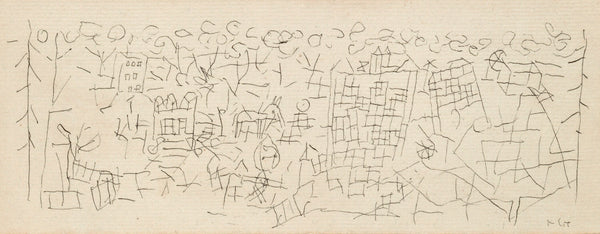 Paul Klee 'About the Town' Print: Beige Abstract Panoramic Sketch Art (2x1)