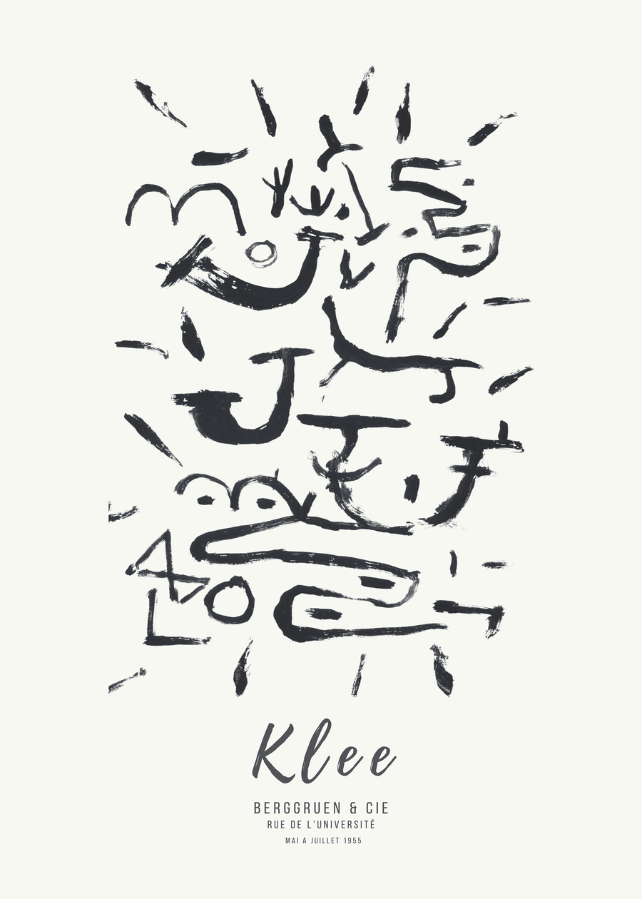 Paul Klee — Creeper and Climber | Bauhaus Abstract Art Print shown to scale on a wall above a sofa