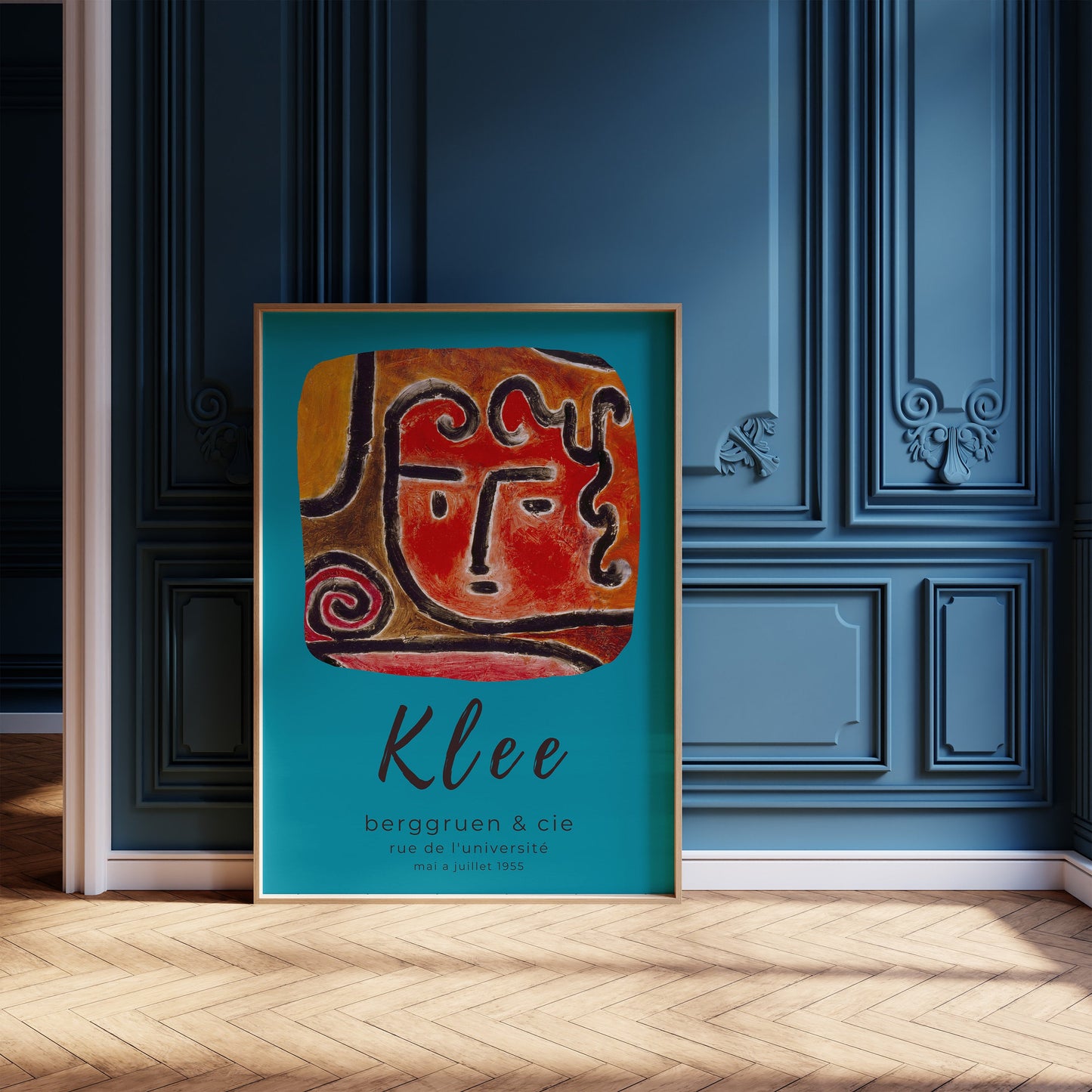 Paul Klee - Hot Blooded Girl | Modern Art Exhibition Poster in Orange and Blue (available framed or unframed) - 9ArtPrints