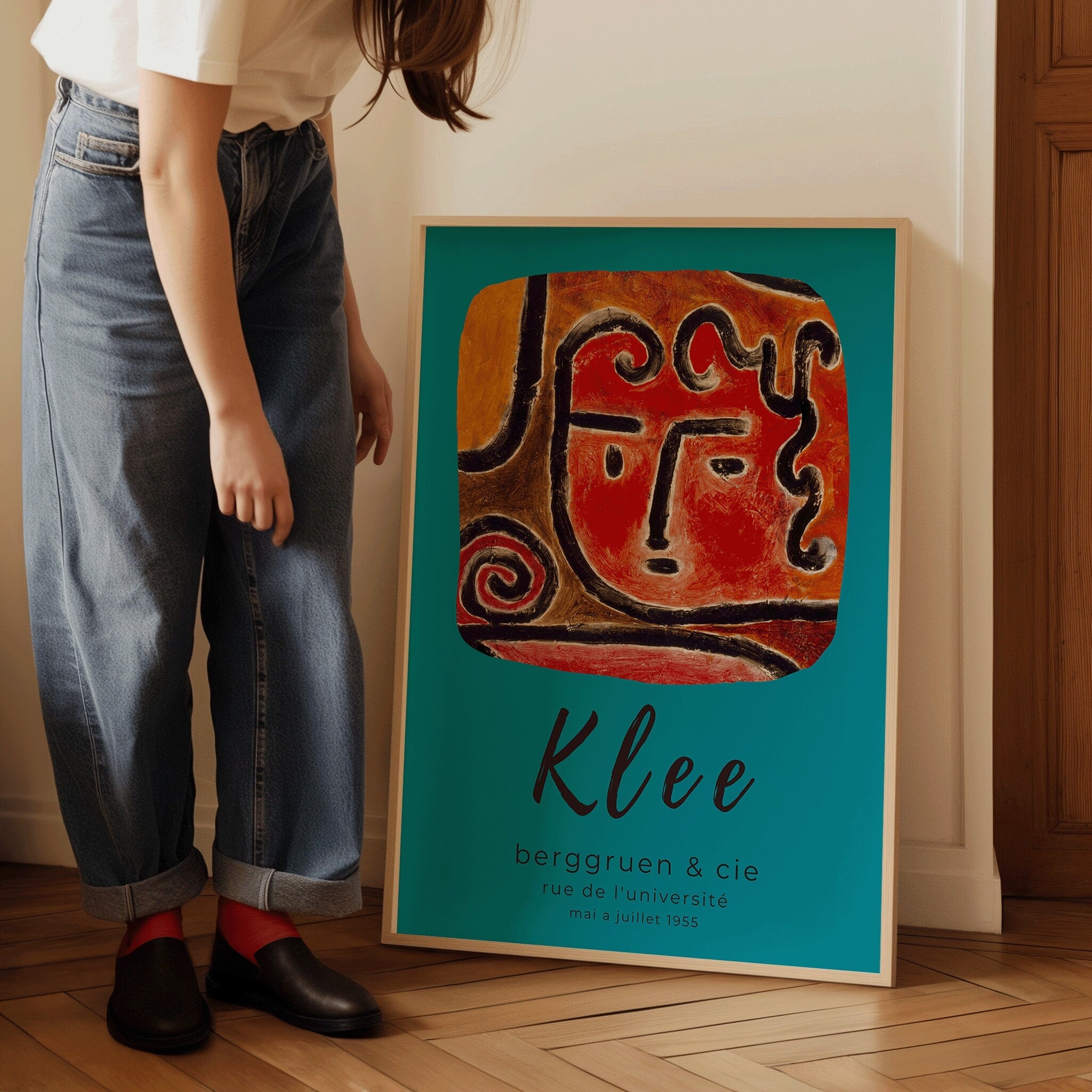 Paul Klee - Hot Blooded Girl | Modern Art Exhibition Poster in Orange and Blue (available framed or unframed) - 9ArtPrints