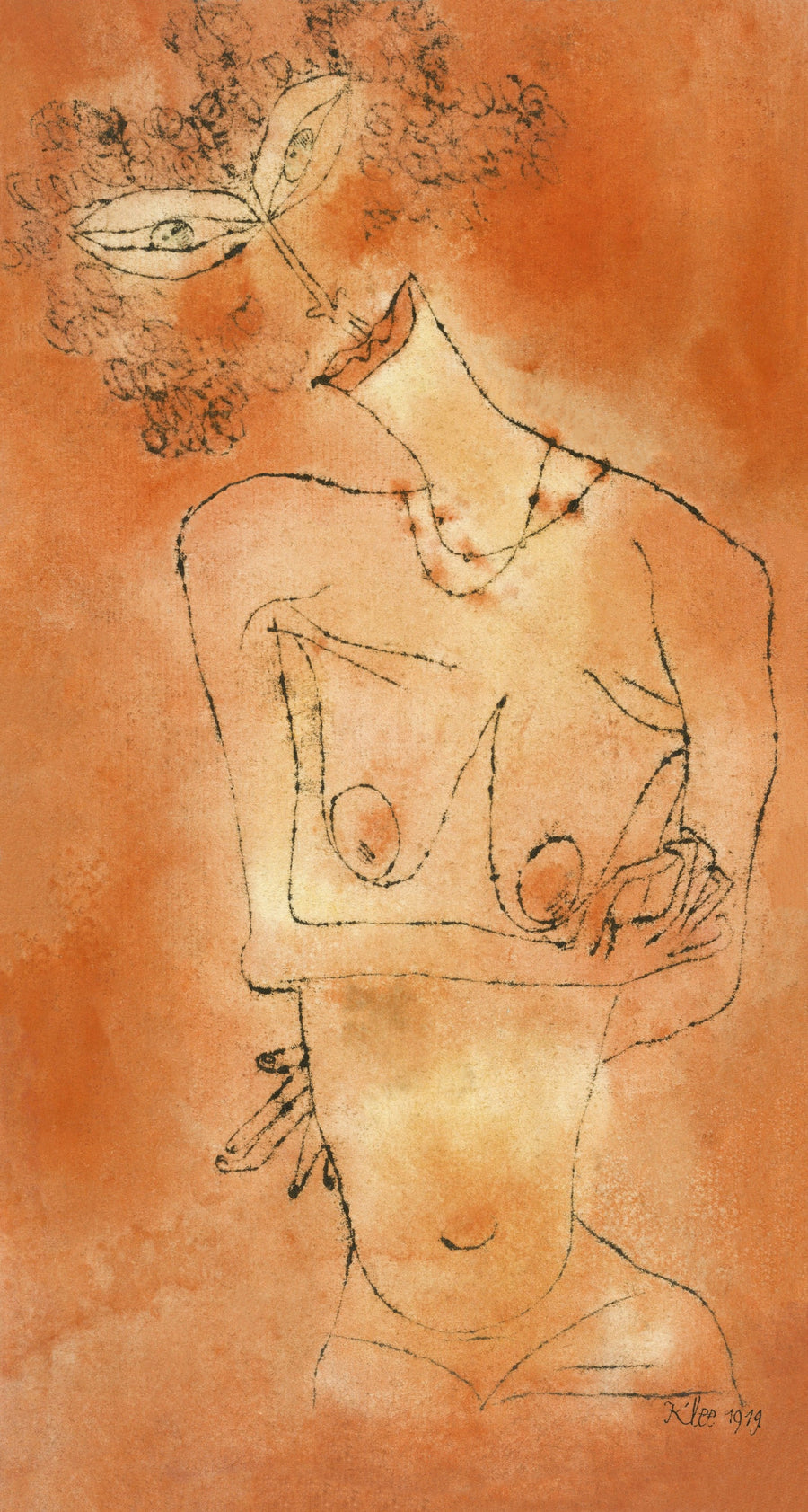 Paul Klee — Lady Inclining Her Head | Bauhaus Fine Art Print shown to scale on a wall above a sofa