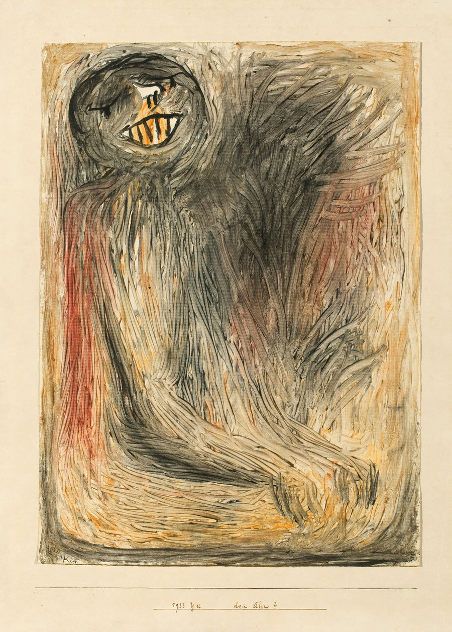 Paul Klee — Your Ancestor (Dein Ahn) | Bauhaus Fine Art Print shown to scale on a wall above a sofa