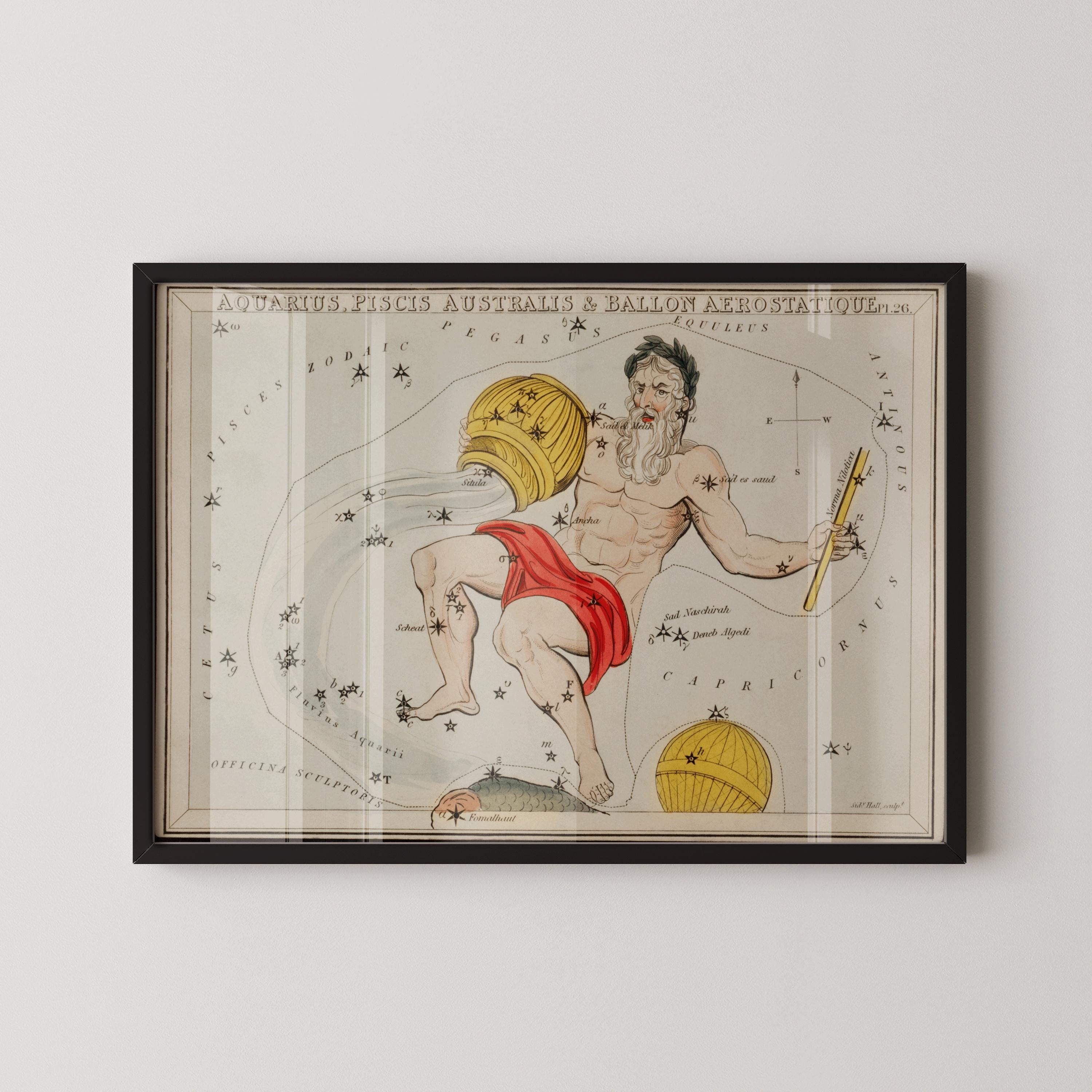 Personalizable Vintage Astrological Sign Print - Aquarius | Sidney Hall Art (available handframed or unframed) - 9ArtPrints