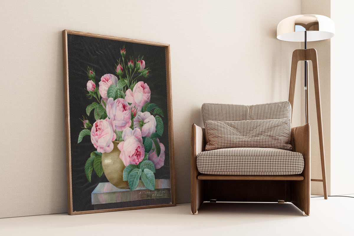 Pierre-Joseph Redouté — Pink Roses in a Vase | Botanical Illustration Print