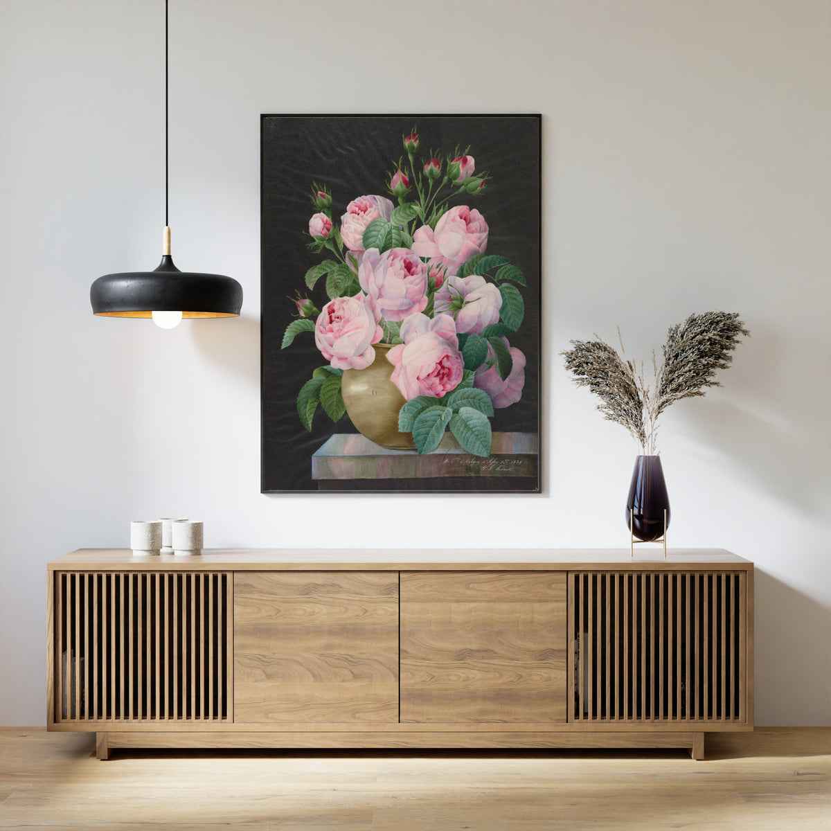 Pierre-Joseph Redouté — Pink Roses in a Vase | Botanical Illustration Print