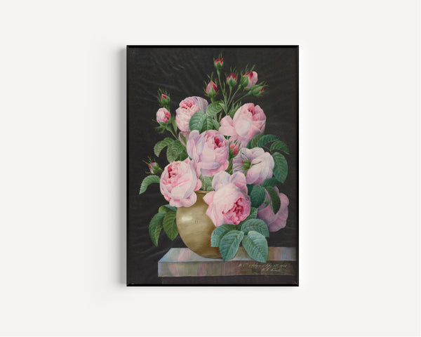 Pierre-Joseph Redouté — Pink Roses in a Vase | Botanical Illustration Print