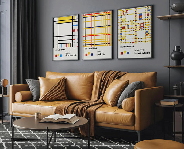 Piet Mondrian STATEMENT TRIO| New York City, Broadway & Concorde Mid-Century Modern Art Available Framed