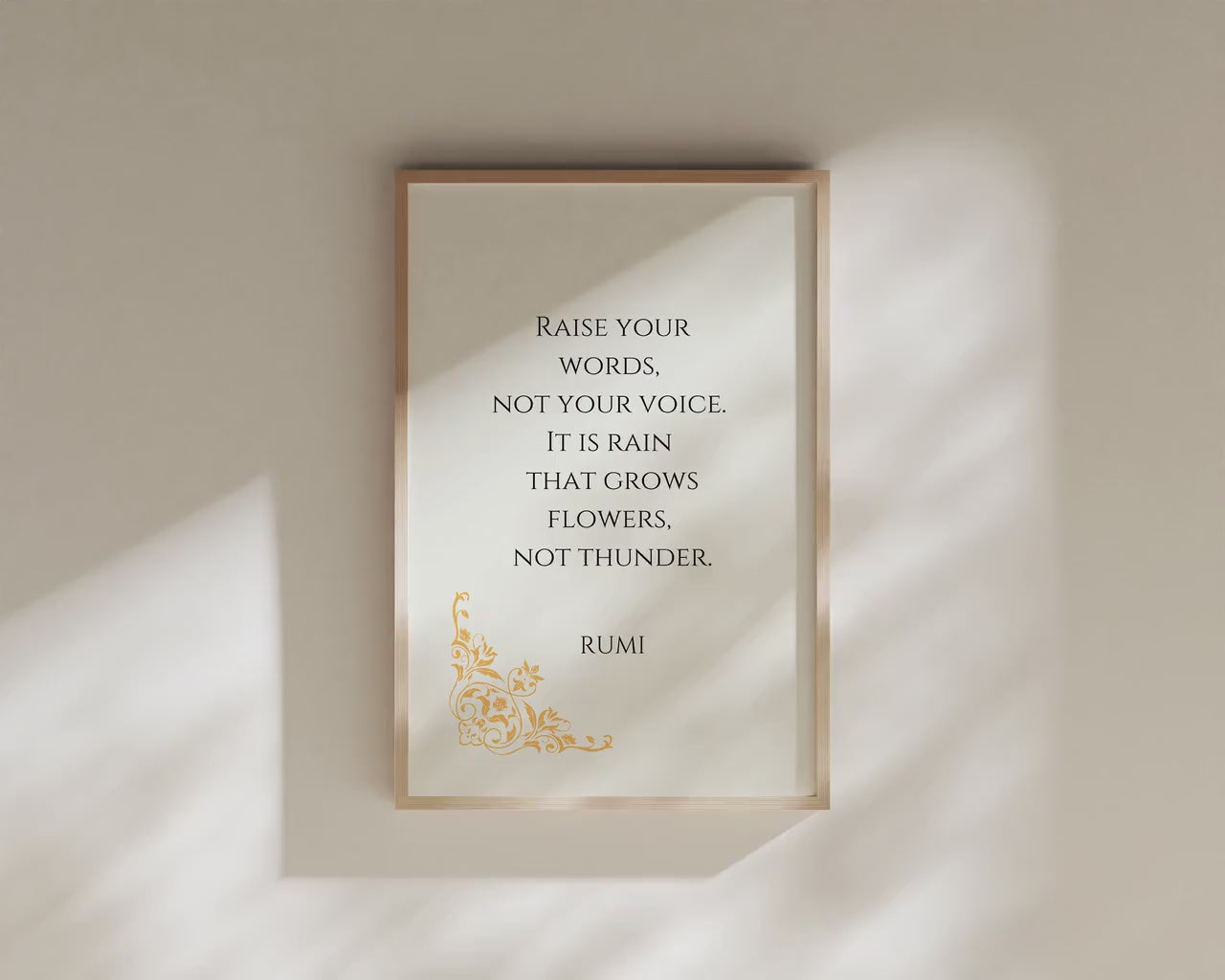 Rumi - Rain and Thunder | Beige Inspirational Quote Poetry Poster (available framed or unframed)