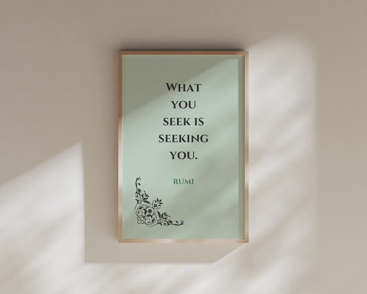Rumi - Seek | Mint Green Inspirational Quote Poetry Poster (available framed or unframed)