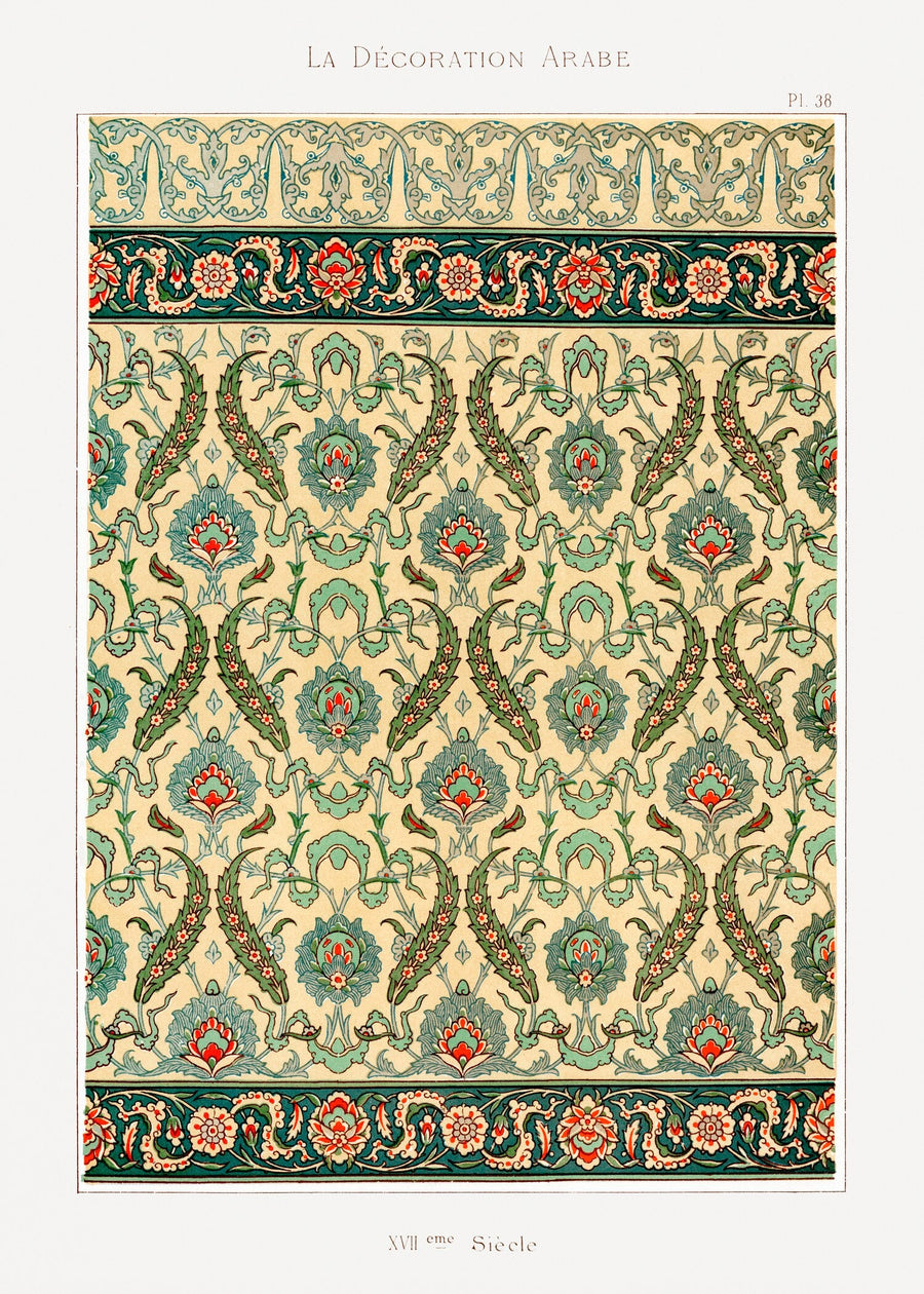 Prisse d'Avennes — Arabian Pattern 38 | Islamic Ornament Print shown to scale on a wall above a sofa