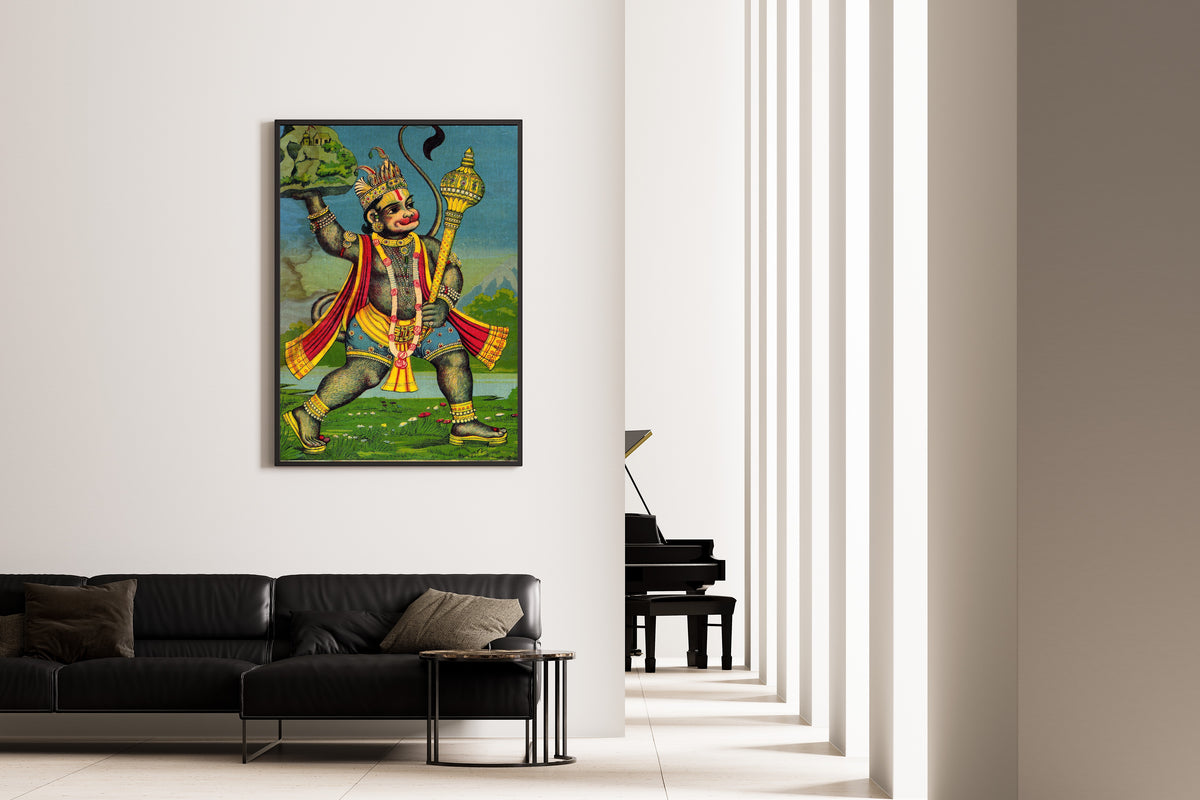 Ravi Varma Press — Mahavira Hanuman (Hanuman Fetches the Herb-Bearing Mountain) | Fine Art Print