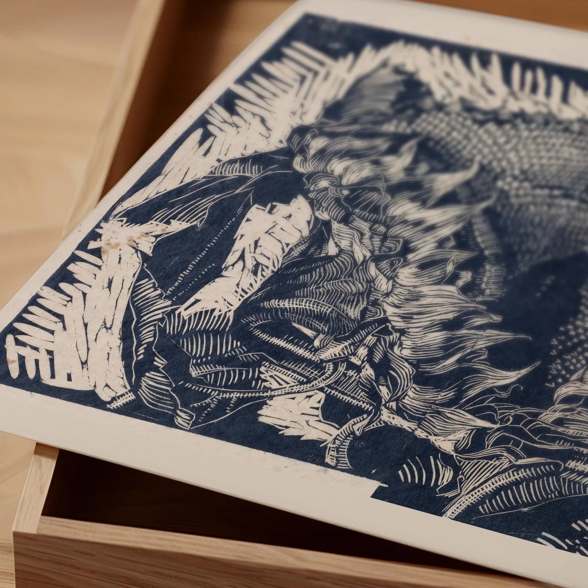 Reijer Stolk ‚Äì Sunflowers in Indigo (c. 1915) | Striking Expressionist Woodcut (available handframed or unframed) - 9ArtPrints
