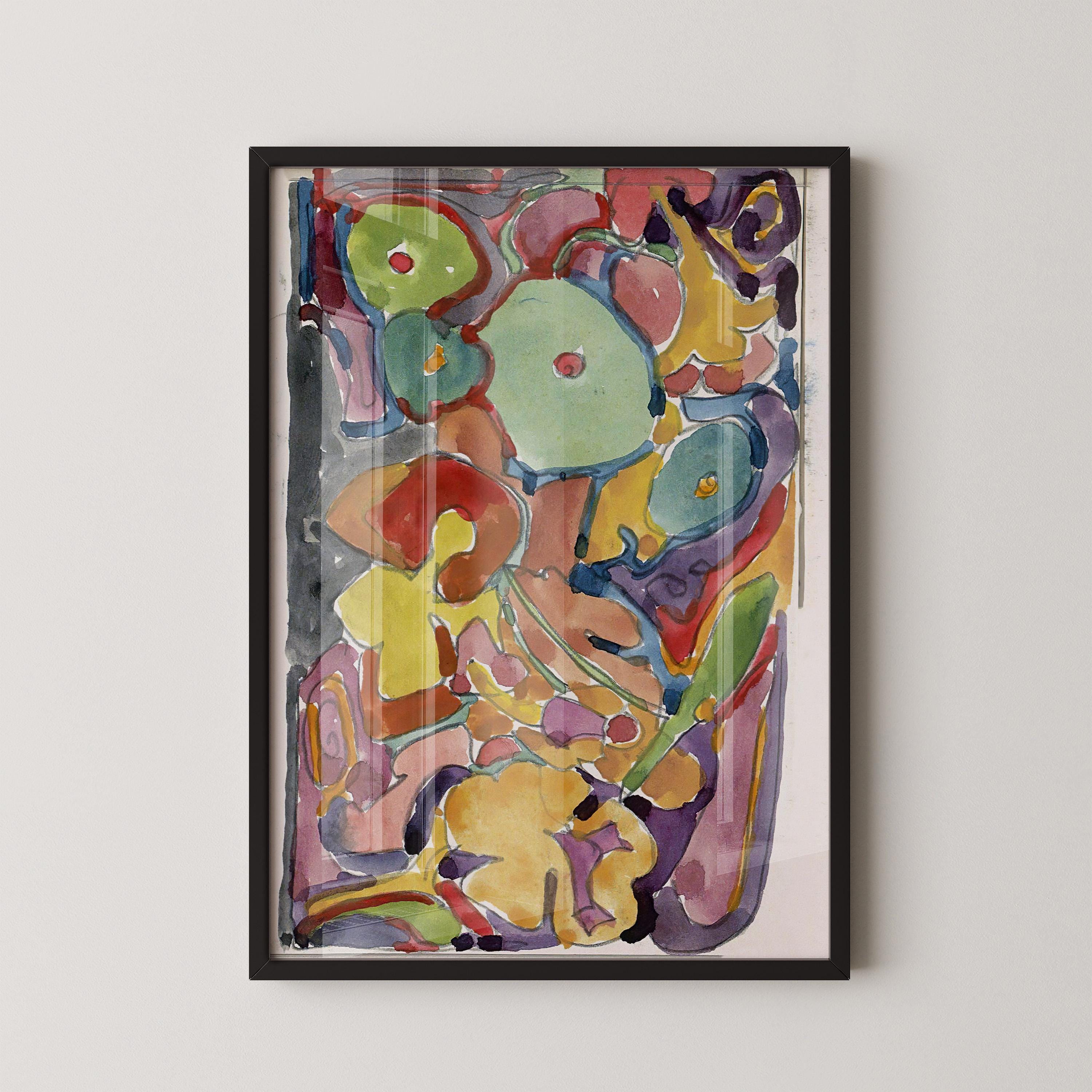 Reijer Stolk – Vivid Floral Abstraction (c. 1916) | Expressive Modernist Watercolor (available handframed or unframed) - 9ArtPrints