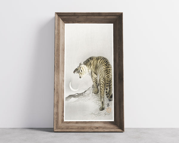 Ohara Koson — Roaring Tiger with Crescent Moon | Japanese Bird & Flower Woodblock Print