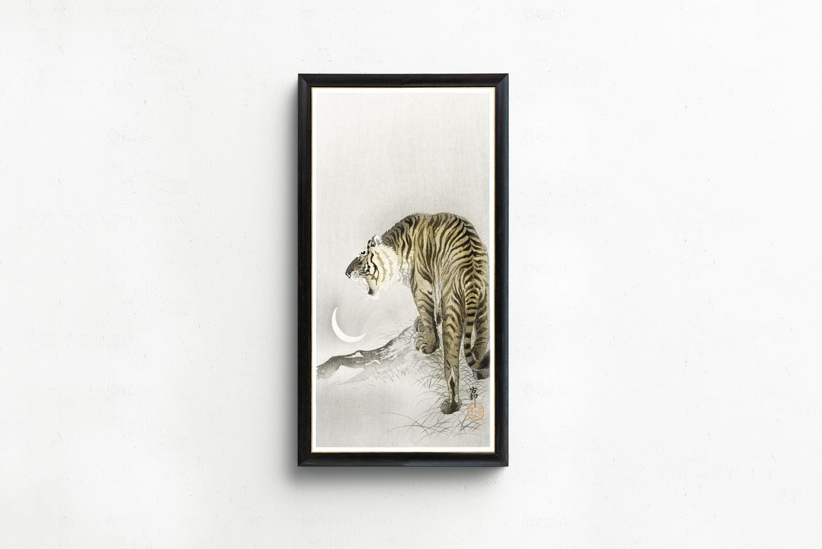 Ohara Koson — Roaring Tiger with Crescent Moon | Japanese Bird & Flower Woodblock Print