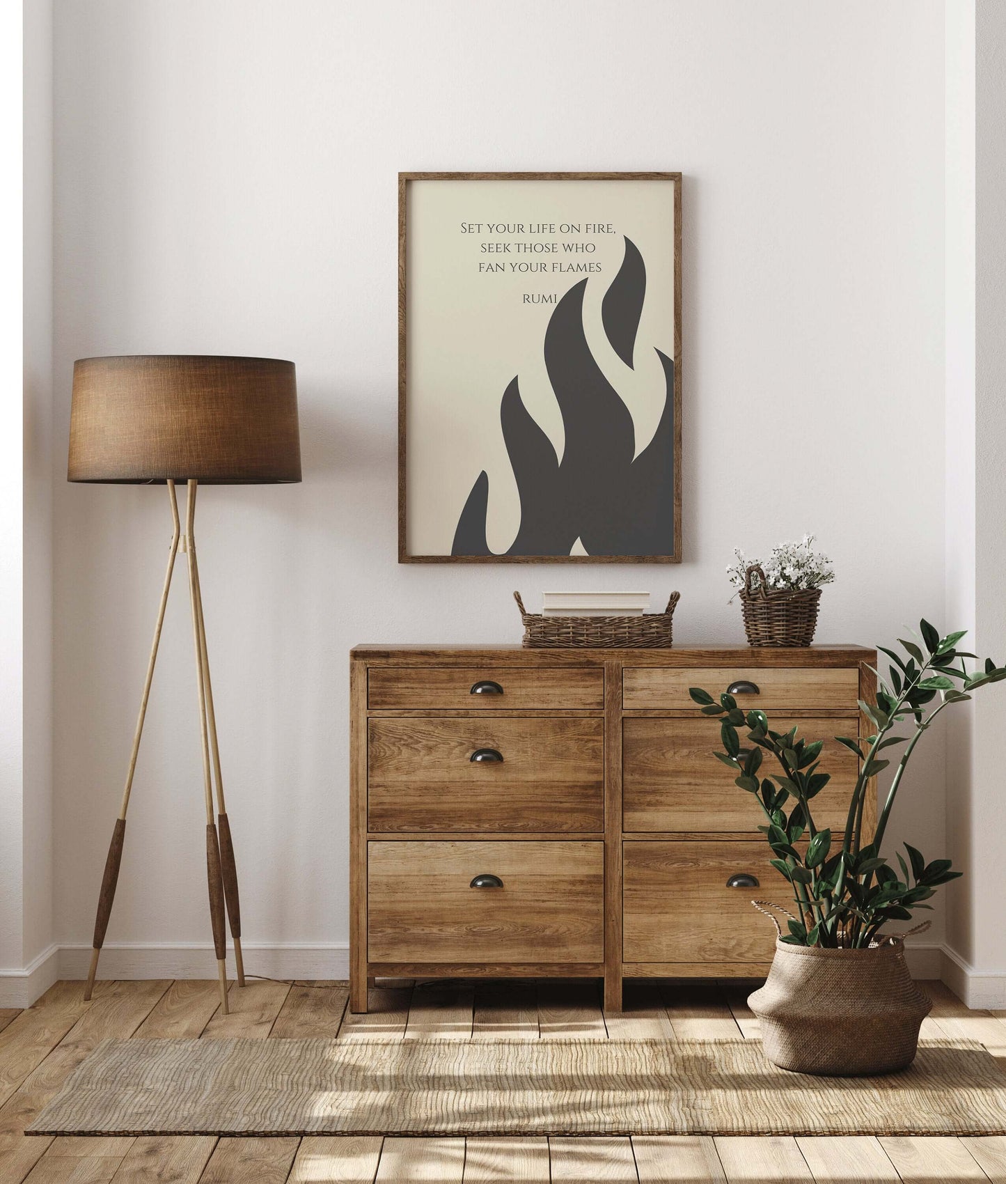 Rumi - Fire | Beige Inspirational Quote Poetry Poster (available framed or unframed) - 9ArtPrints