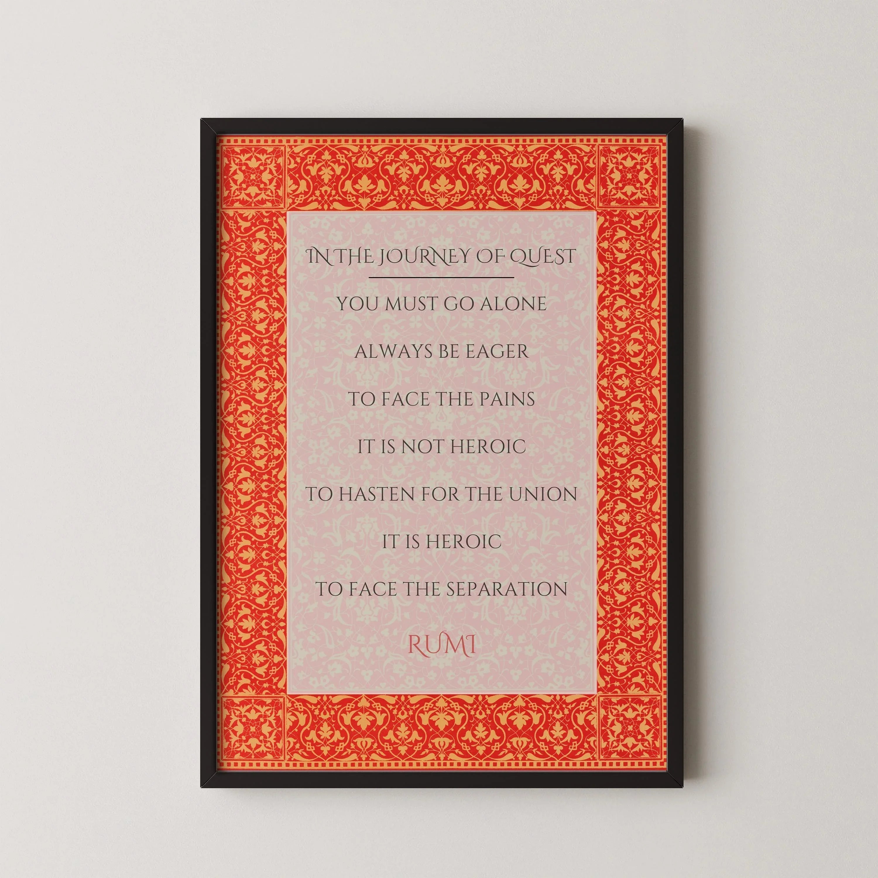 Rumi - Journey of Quest PRINT | Red Inspirational Quote Poetry Poster (available handframed or unframed) - 9ArtPrints