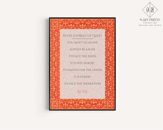 Rumi - Journey of Quest | Red Inspirational Quote Poetry Poster (available framed or unframed) - 9ArtPrints