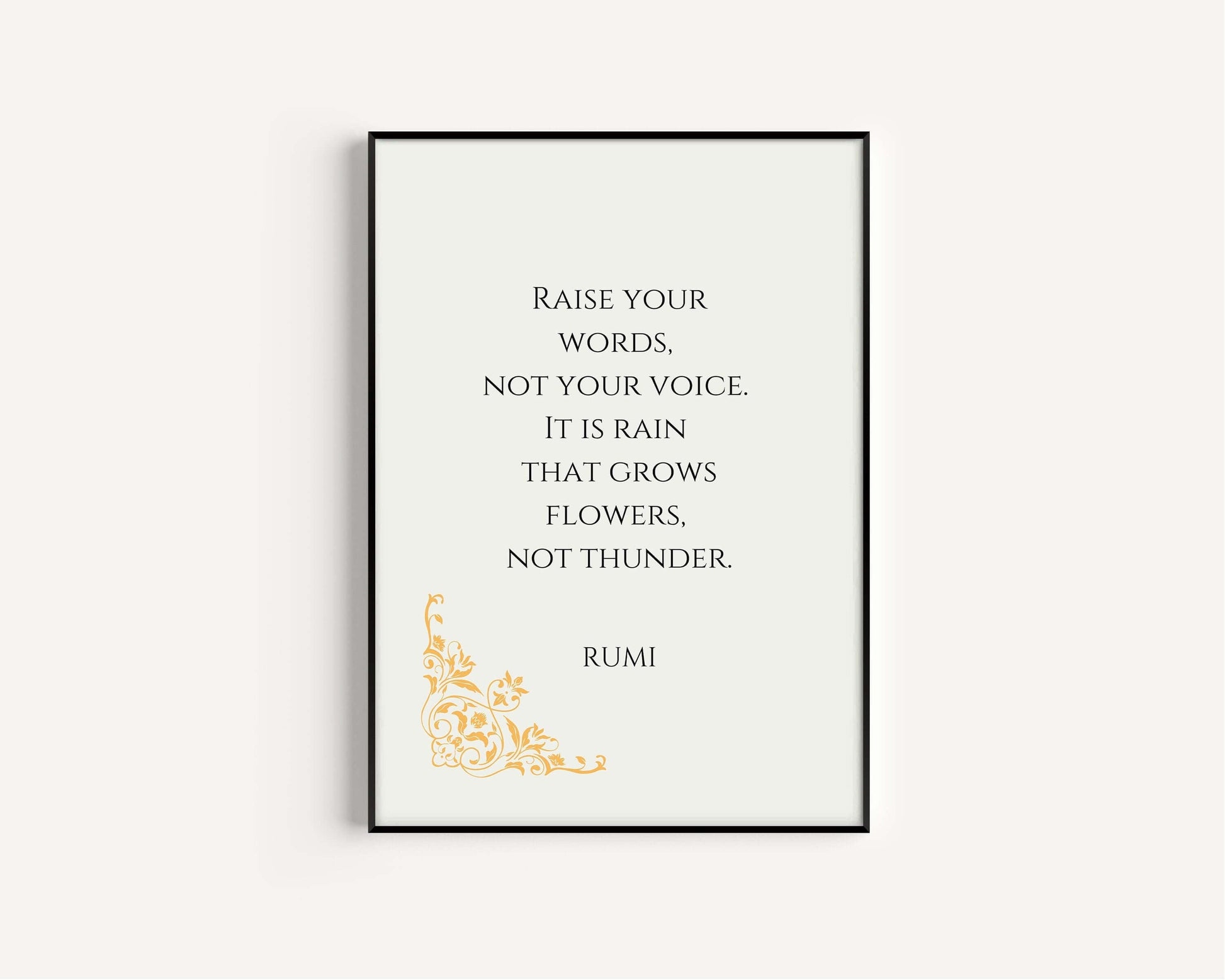 Rumi - Rain and Thunder | Beige Inspirational Quote Poetry Poster (available framed or unframed) - 9ArtPrints