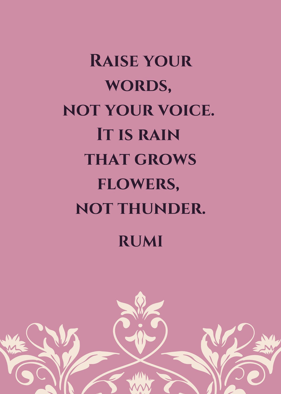 Rumi — Seek | Sufi Poetry Typography Print in Lilac shown to scale on a wall above a sofa