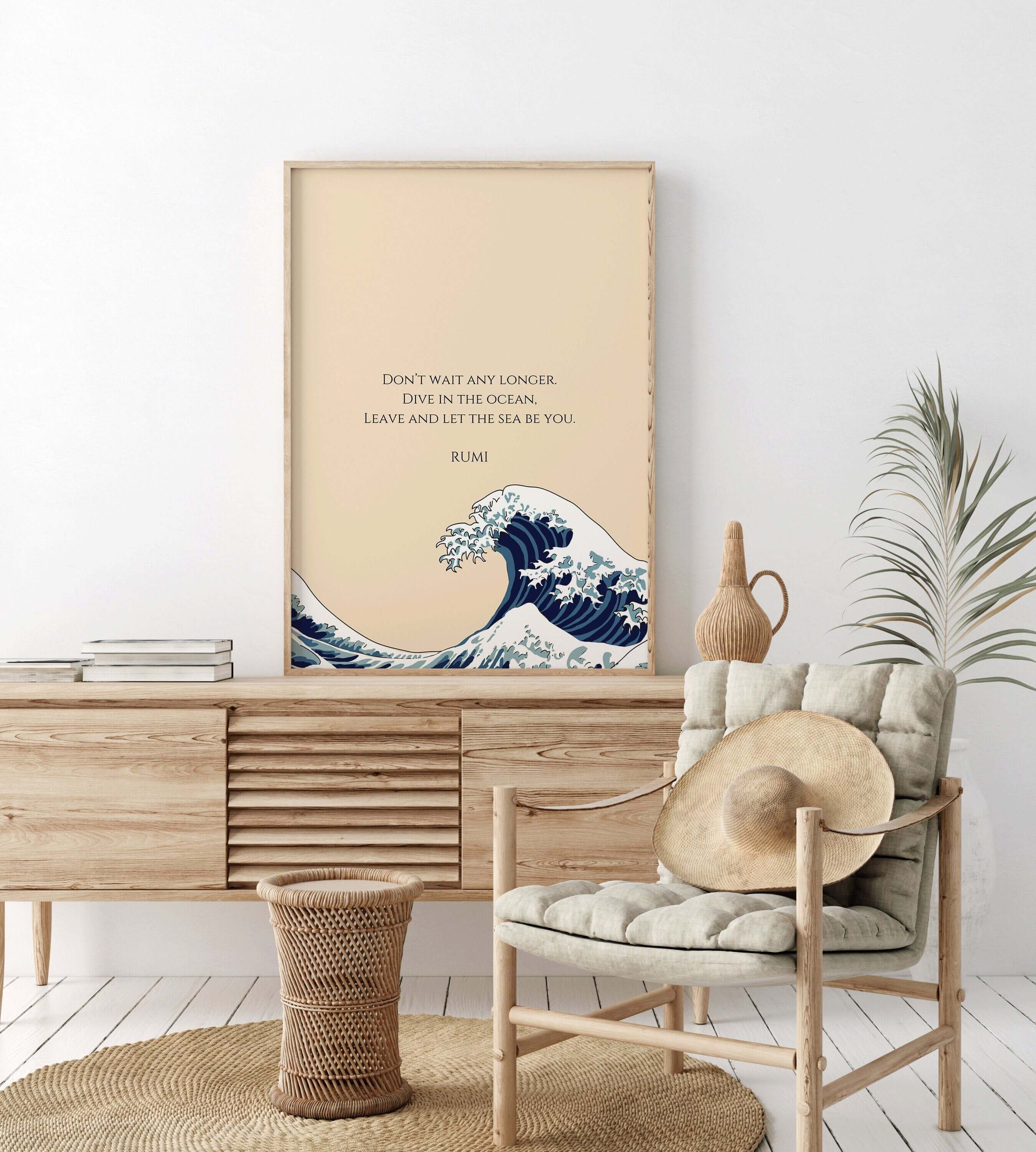 Rumi - Wave | Beige Inspirational Quote Poetry Poster (available framed or unframed) - 9ArtPrints