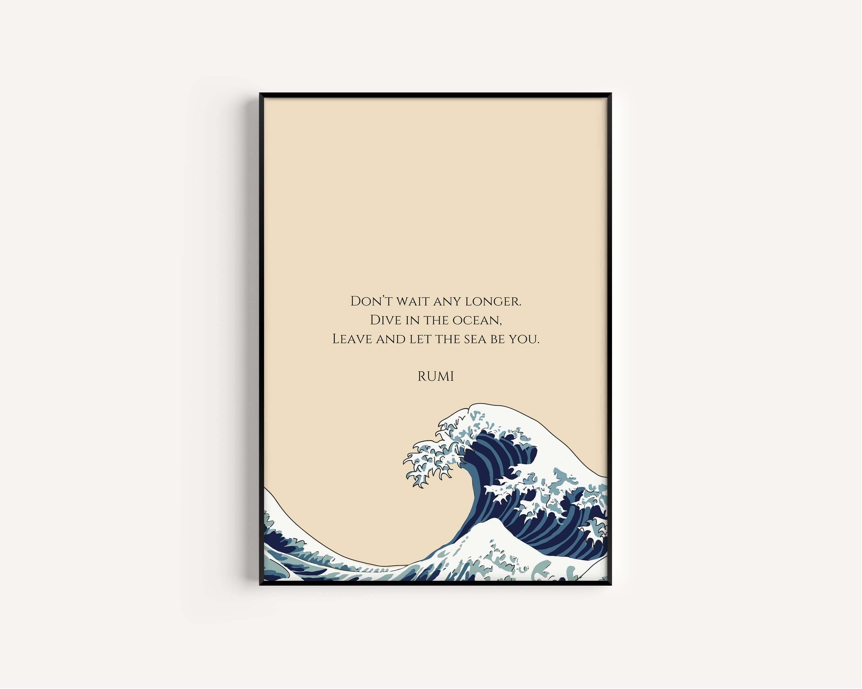 Rumi - Wave | Beige Inspirational Quote Poetry Poster (available framed or unframed) - 9ArtPrints