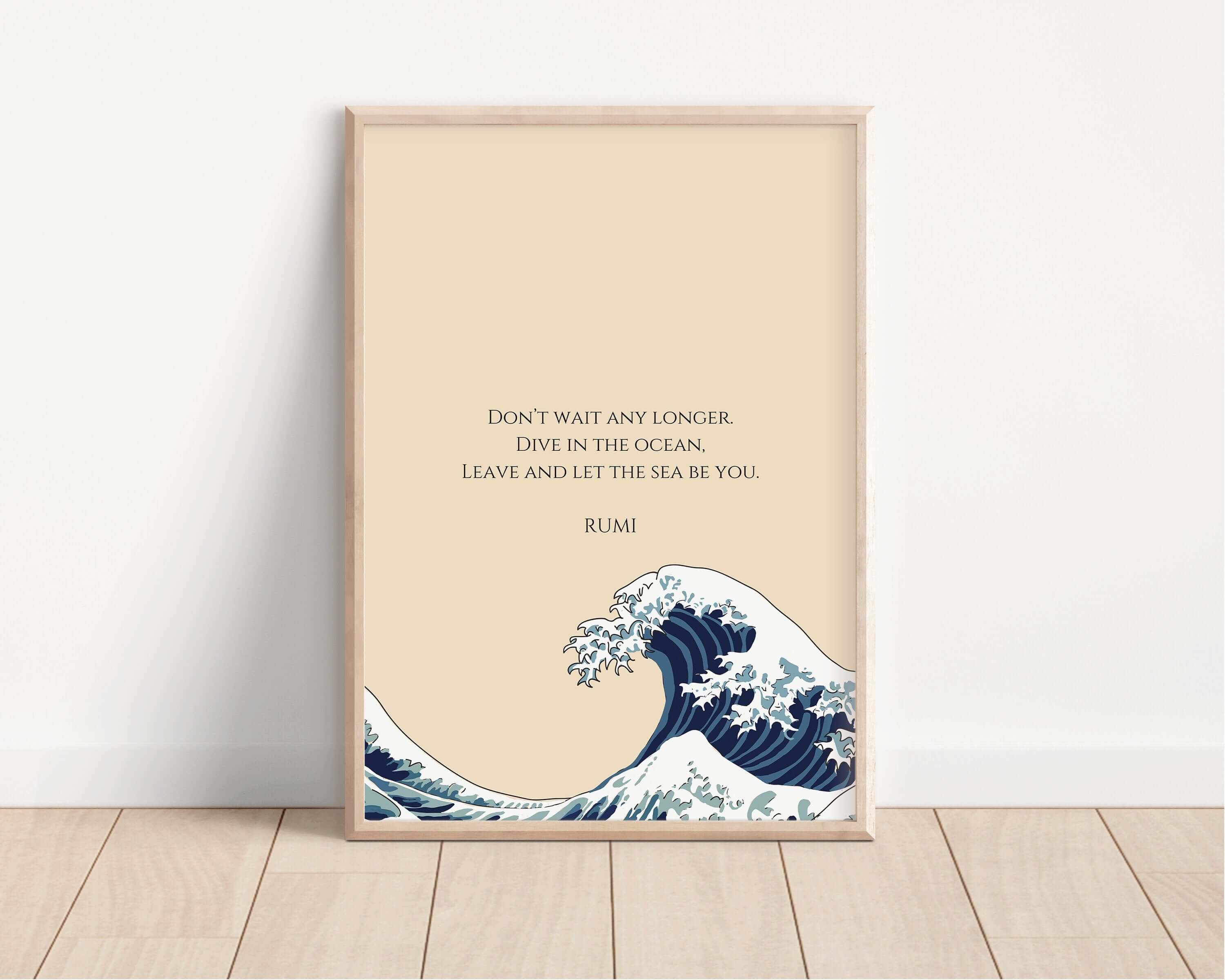 Rumi - Wave | Beige Inspirational Quote Poetry Poster (available framed or unframed) - 9ArtPrints