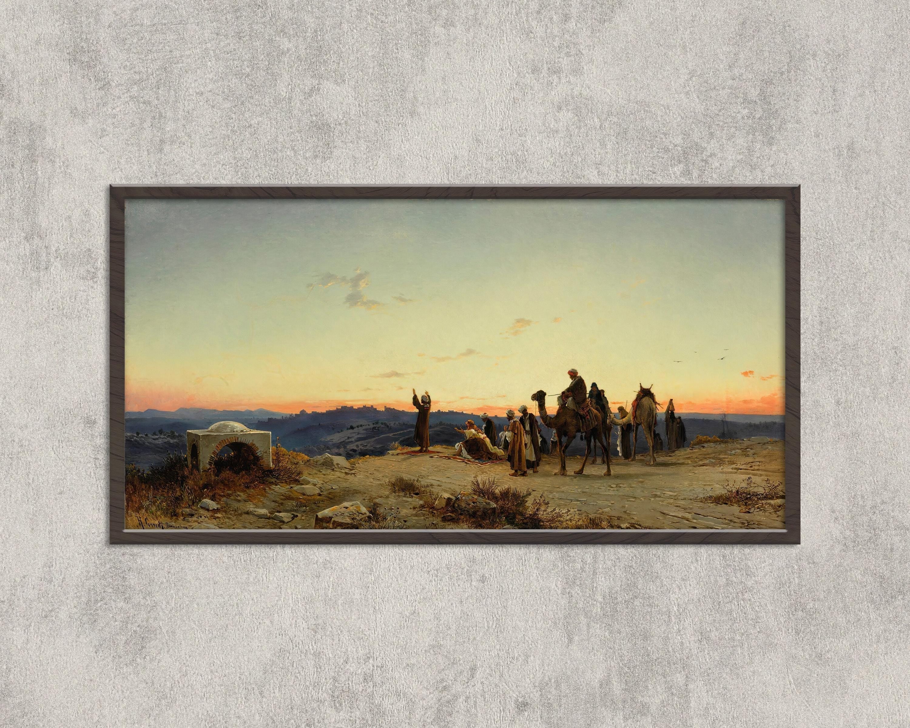 Salomon Corrodi - A Prayer Before Jerusalem | 19th - century Orientalist art Palestine sacred sunset | Available framed or unframed 2x1 - 9ArtPrints