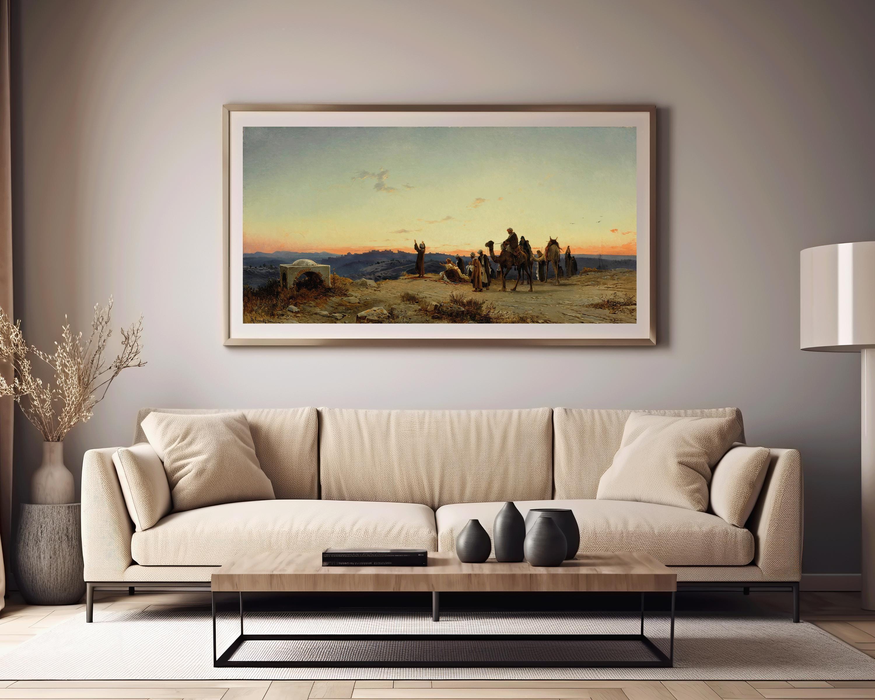 Salomon Corrodi - A Prayer Before Jerusalem | 19th - century Orientalist art Palestine sacred sunset | Available framed or unframed 2x1 - 9ArtPrints