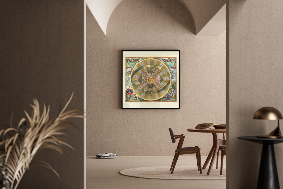 Andreas Cellarius — A Scenographic View of the Copernican System (Plate 5, Olive Colouring) | Celestial Map Print
